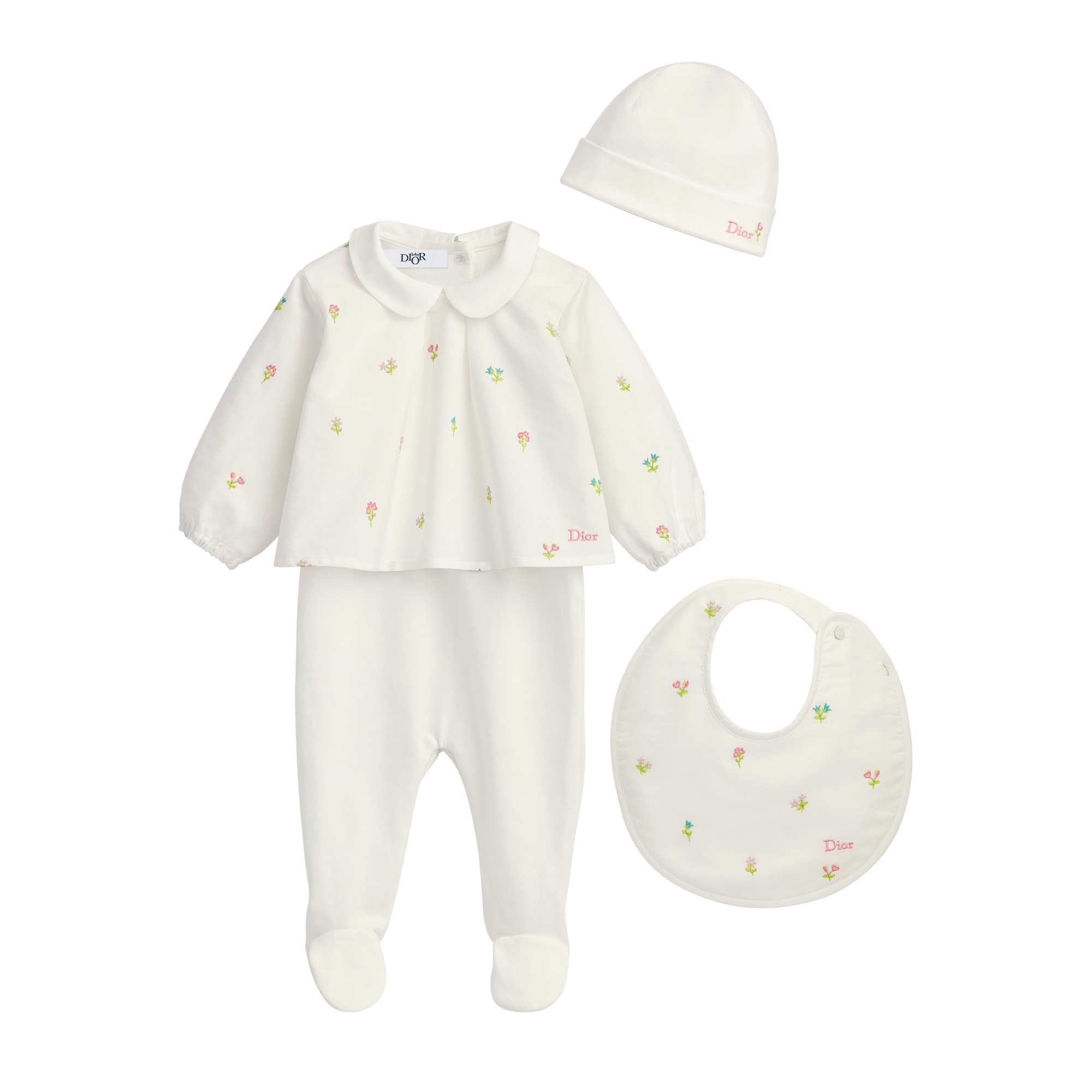 Newborn Gift Set Ivory Cotton Jersey and Poplin Embroidered with