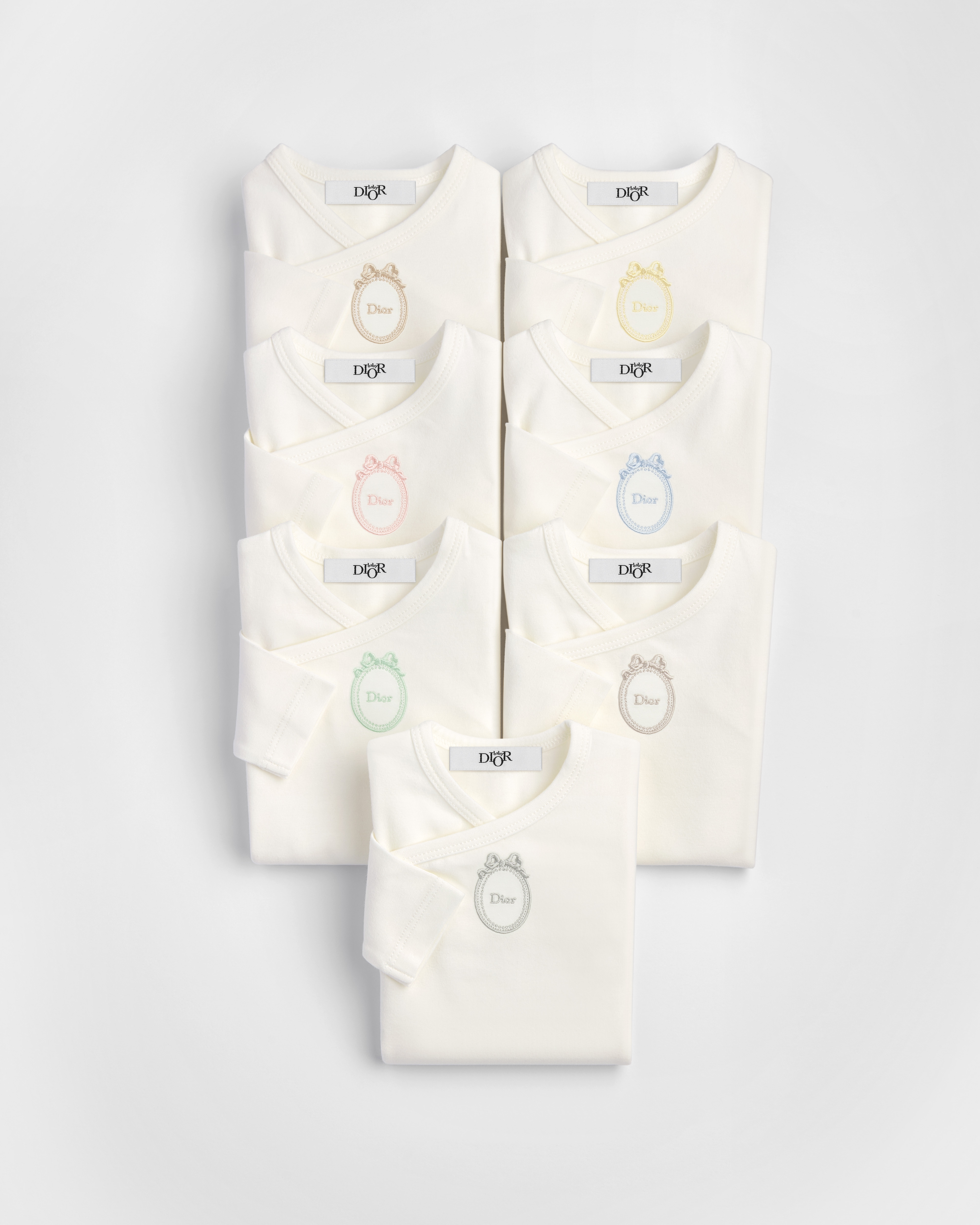 Set rompertjes met lange mouwen Ivoorkleurige katoenjersey E01