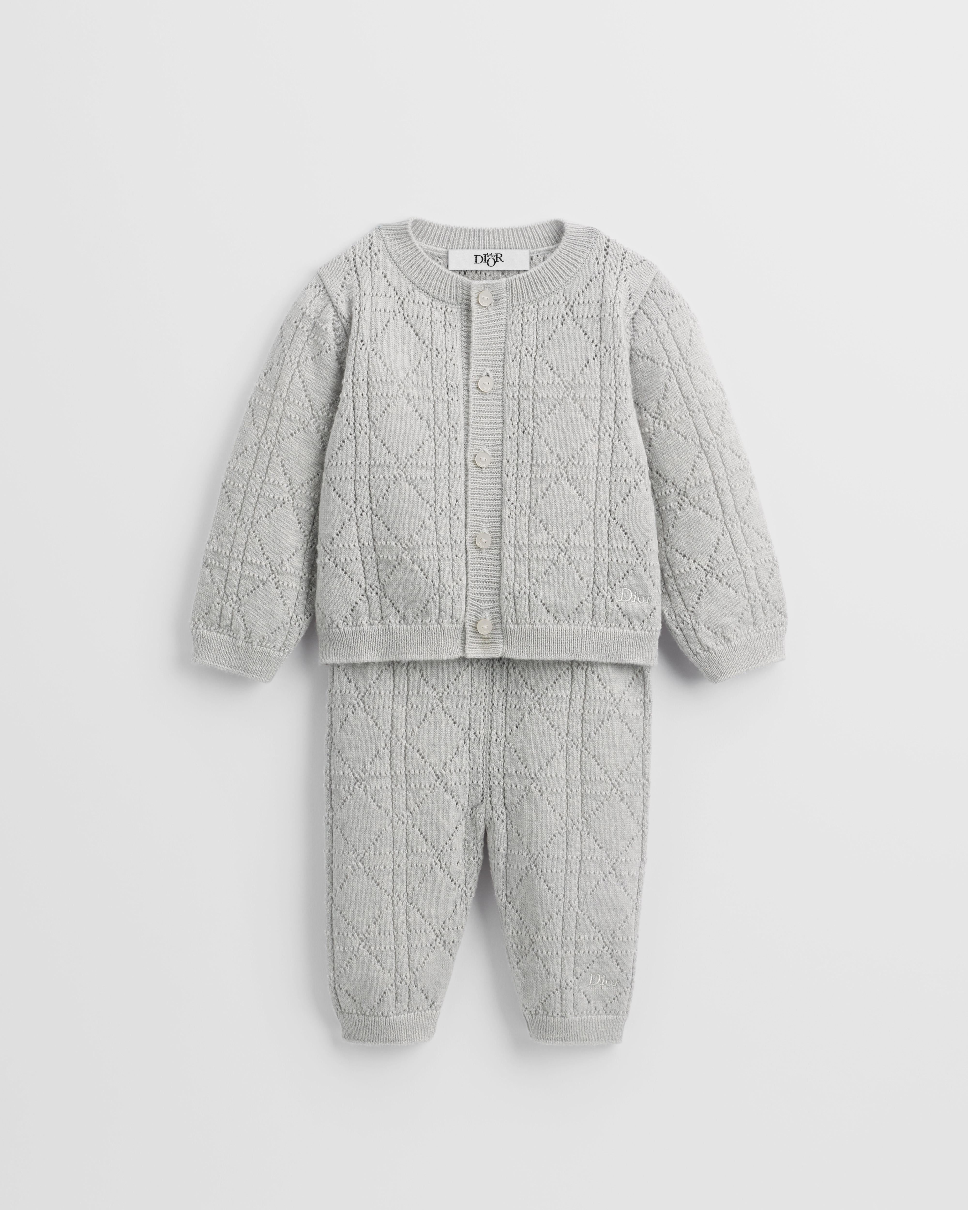 Cadeauset voor baby’s Lichtgrijs opengewerkt breisel van kasjmier met Cannage-motief E01