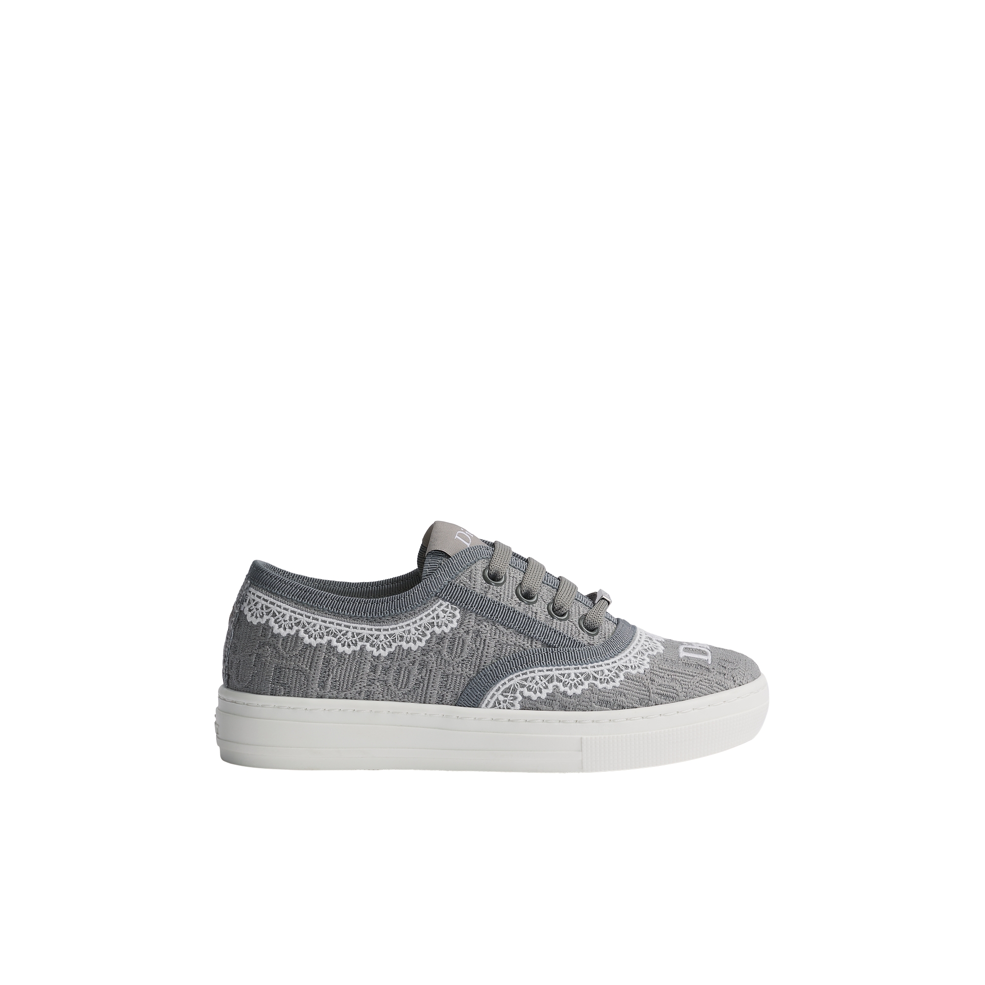 Kids' Dior Saltwind Sneaker Trianon Gray Dior Oblique Embroidered Cotton and White Lace E02