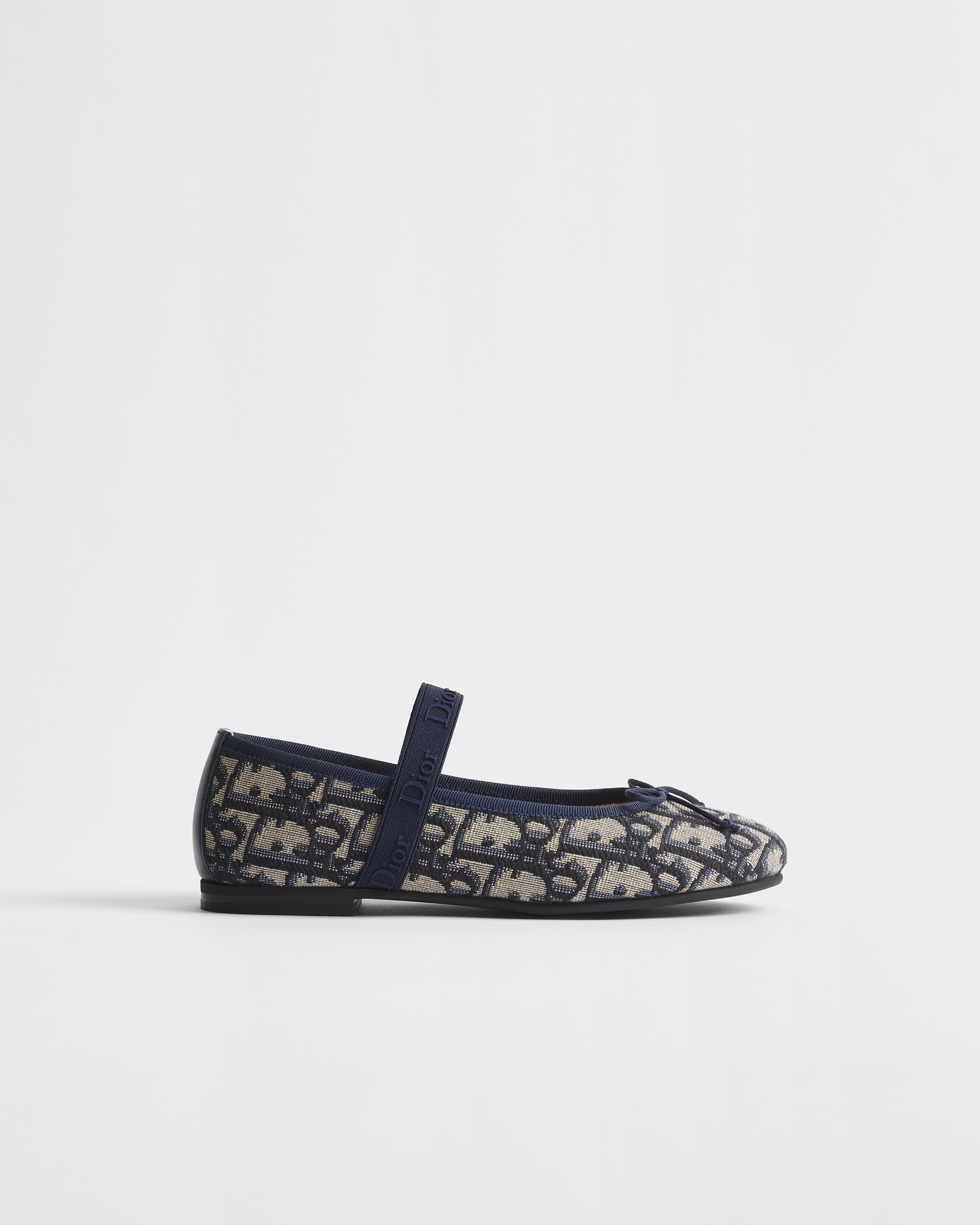 Kids' Ballet Flat Beige and Blue Dior Oblique Cotton Jacquard E02