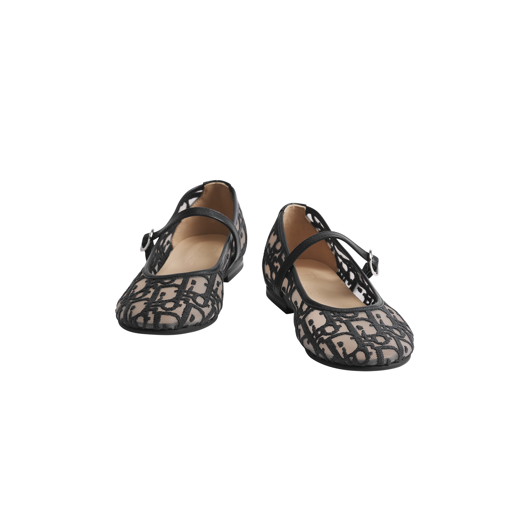 Kids' Ballet Flat Navy Blue Dior Oblique Embroidered Mesh and Calfskin E06