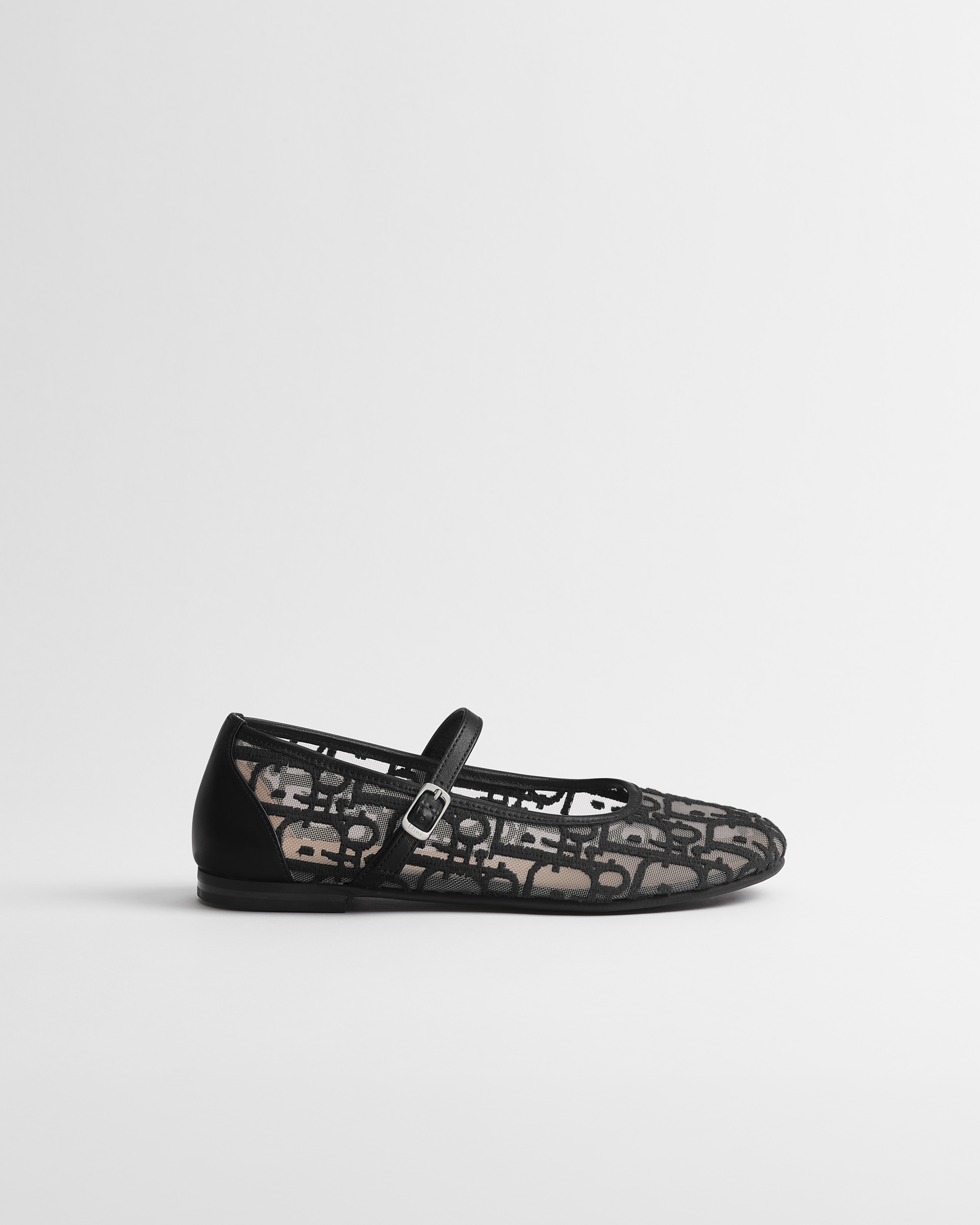 Kids' Ballet Flat Navy Blue Dior Oblique Embroidered Mesh and Calfskin E02