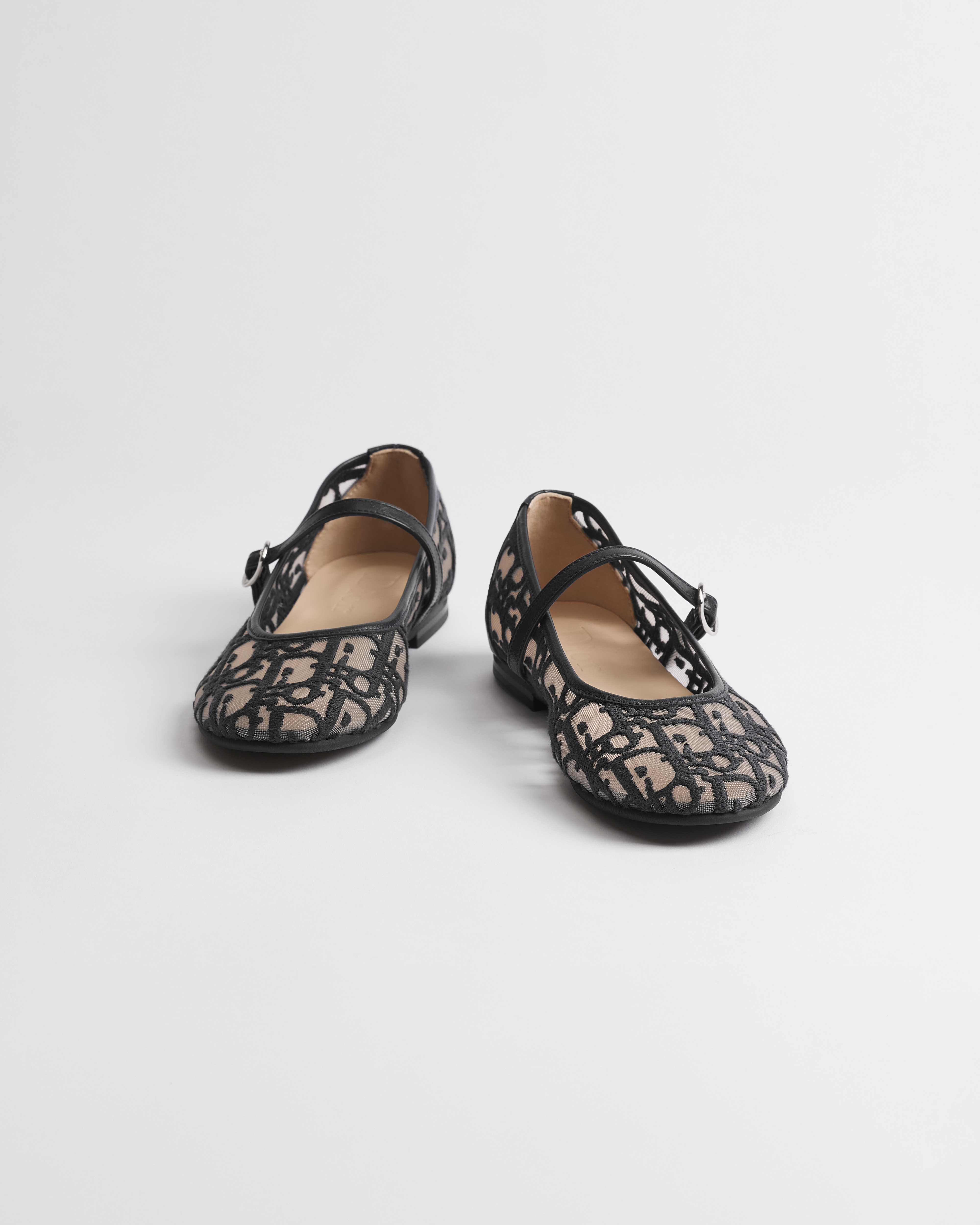 Kids' Ballet Flat Navy Blue Dior Oblique Embroidered Mesh and Calfskin E06