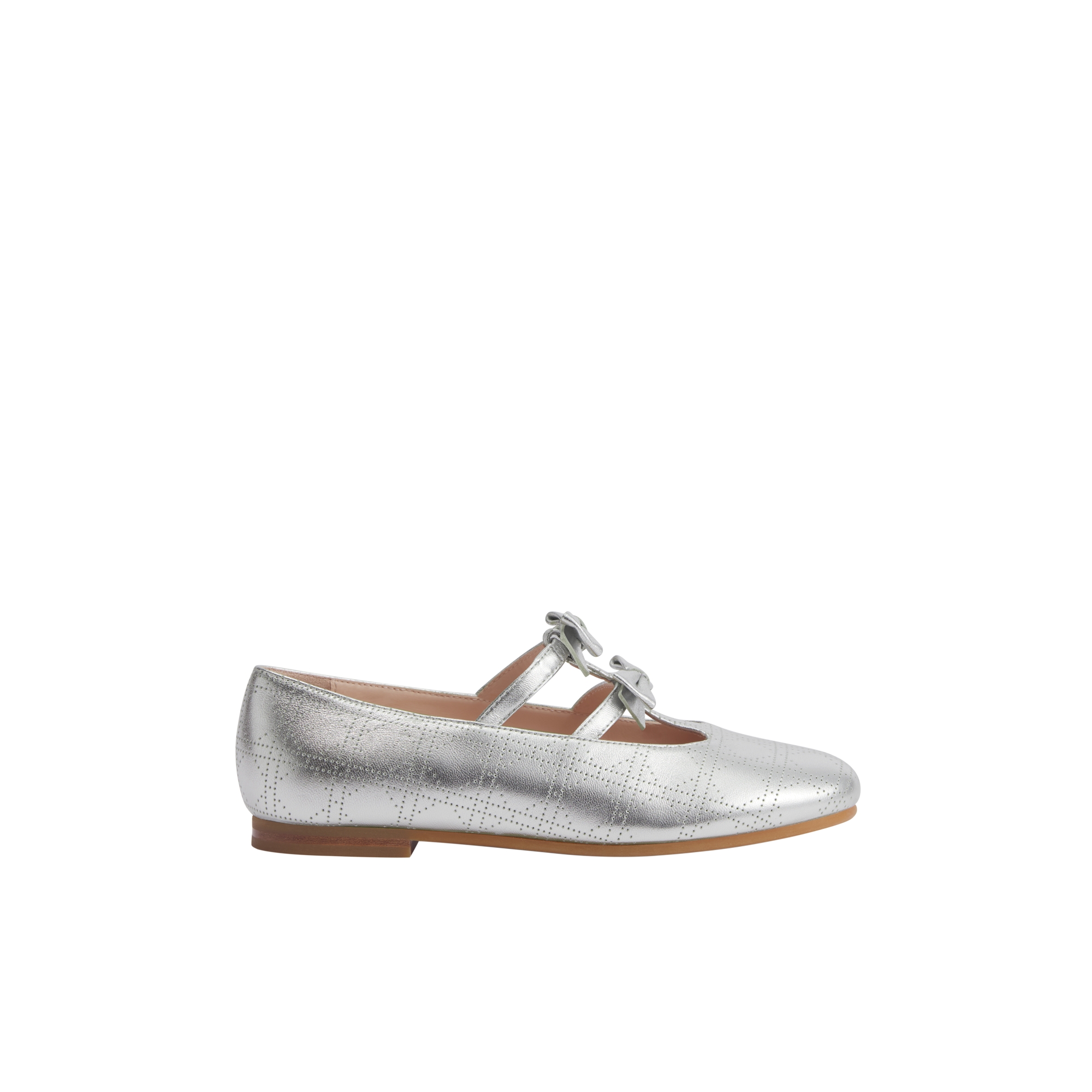 Kids' Ballet Flat Silver-Tone Cannage Lambskin E02