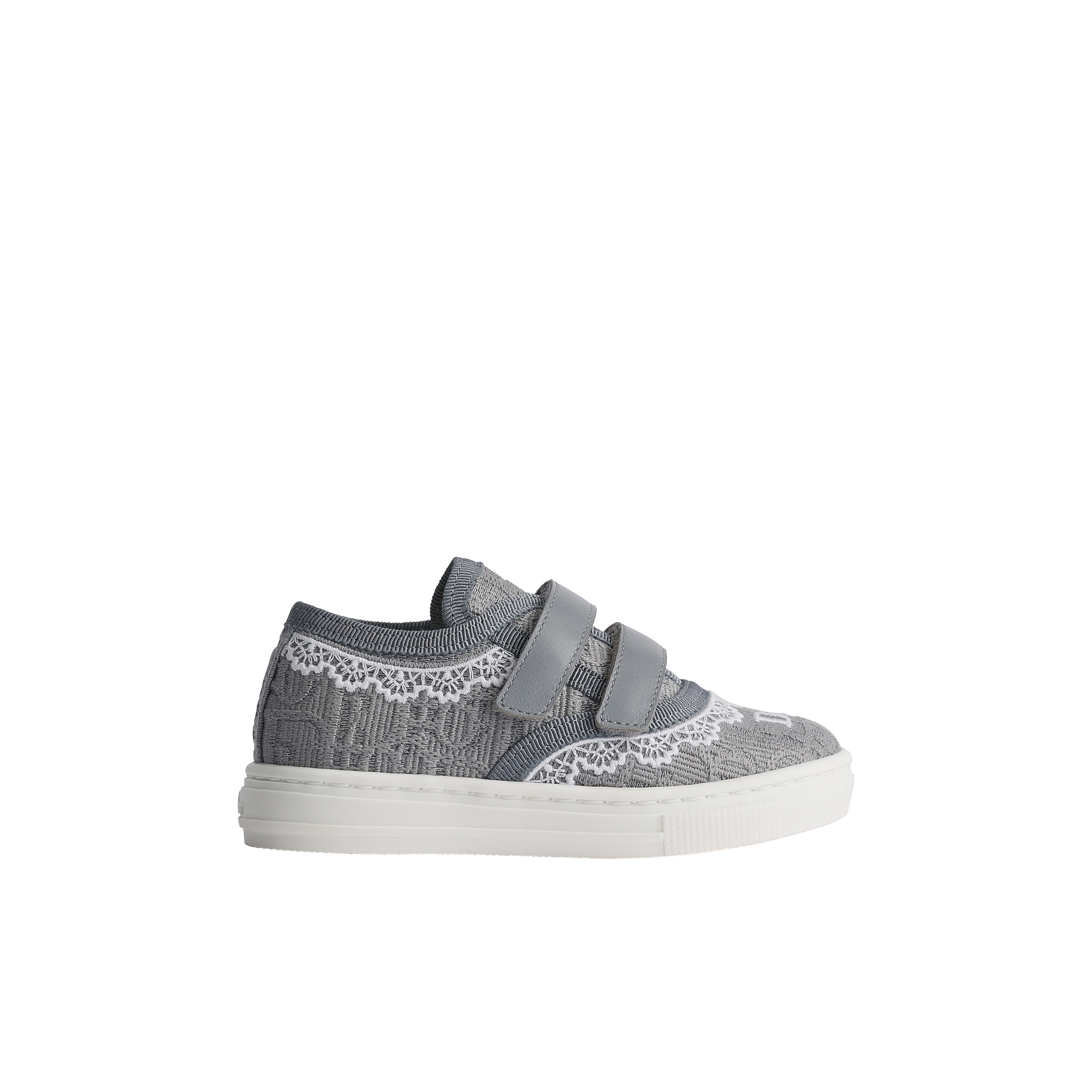 Baby Dior Saltwind Sneaker Trianon Gray Dior Oblique Embroidered Cotton and White Lace E02