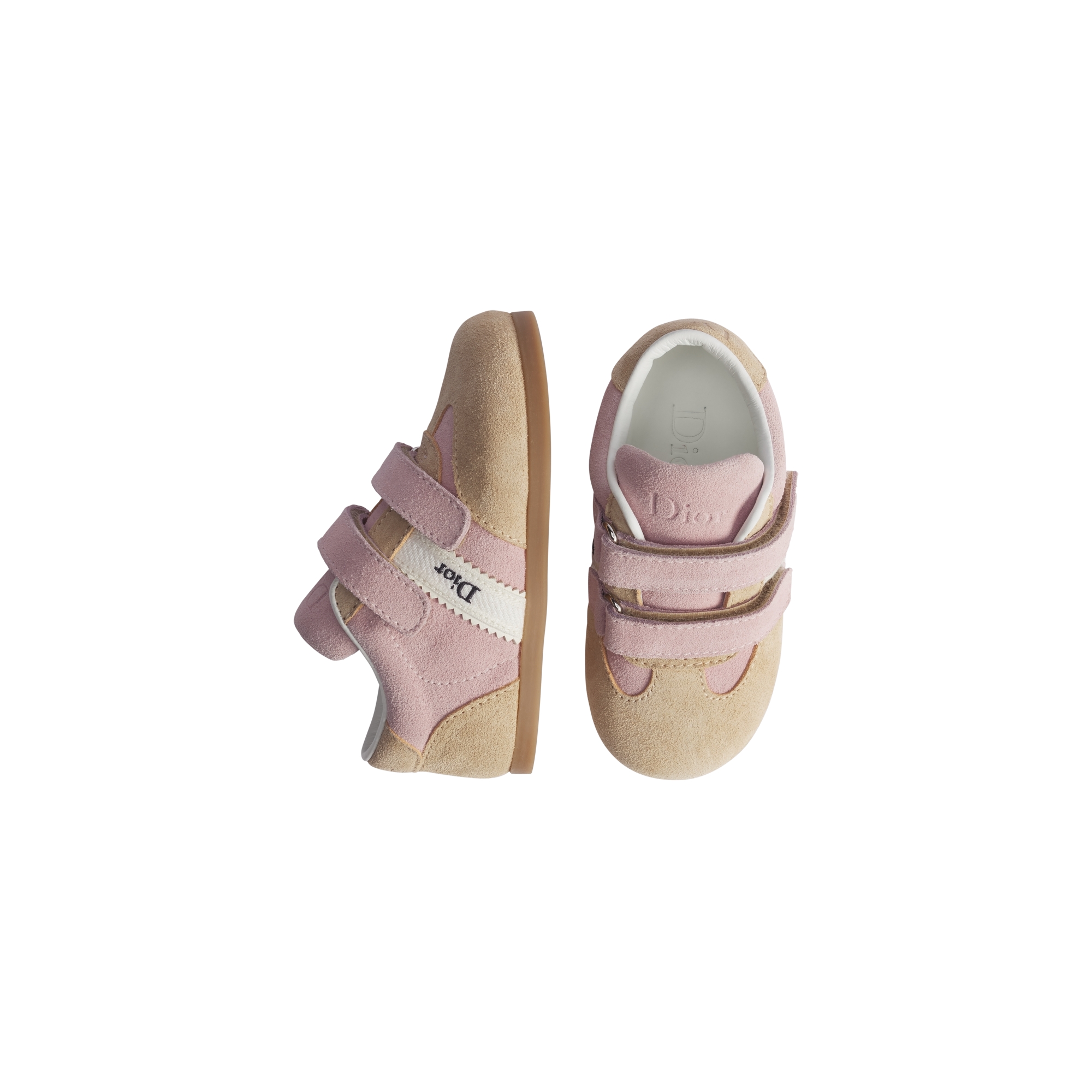 Baby Dior Ribbon Sneaker Pink and Beige Suede Calfskin E06