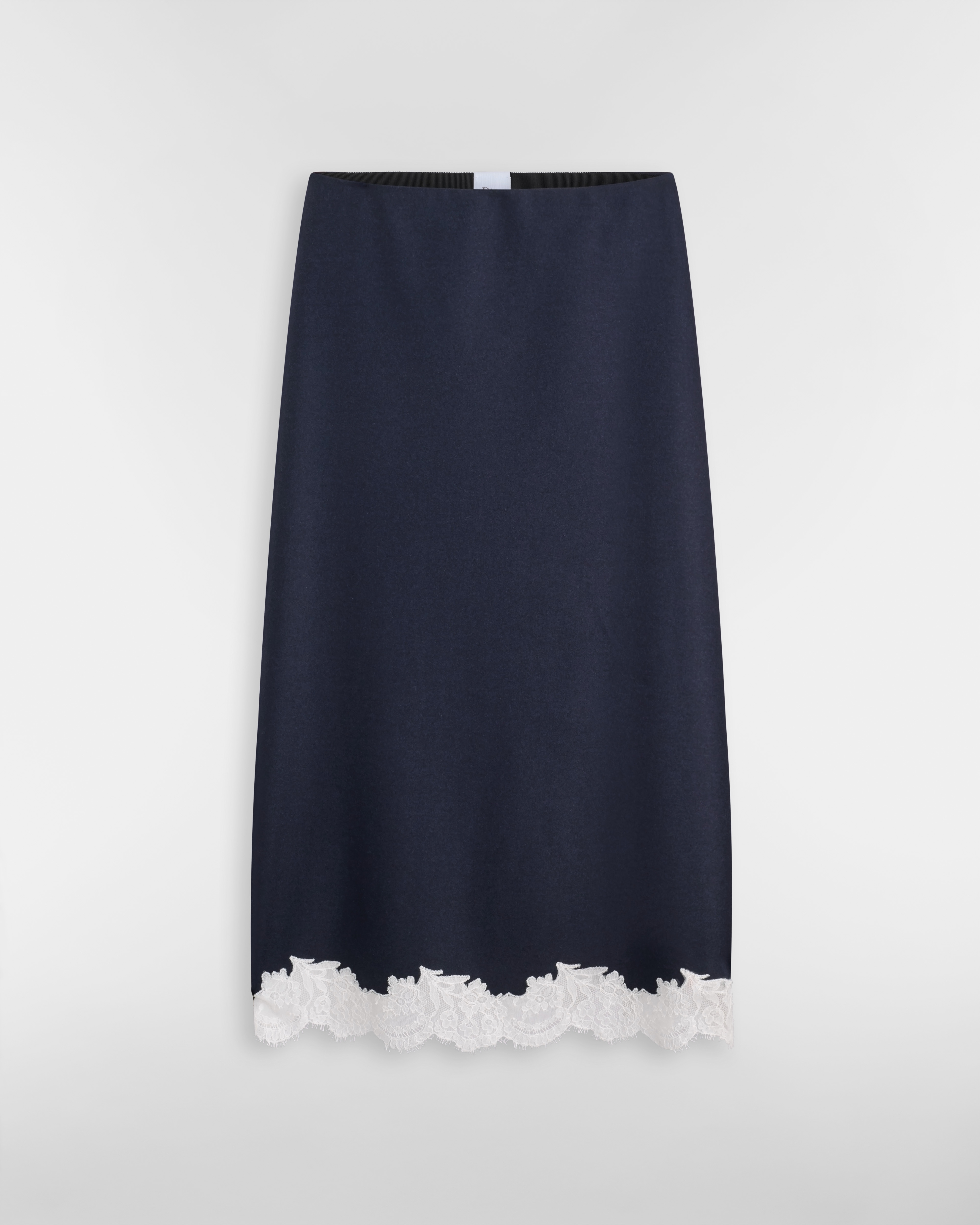 Jupe mi-longue droite Laine et cachemire bleu marine E01