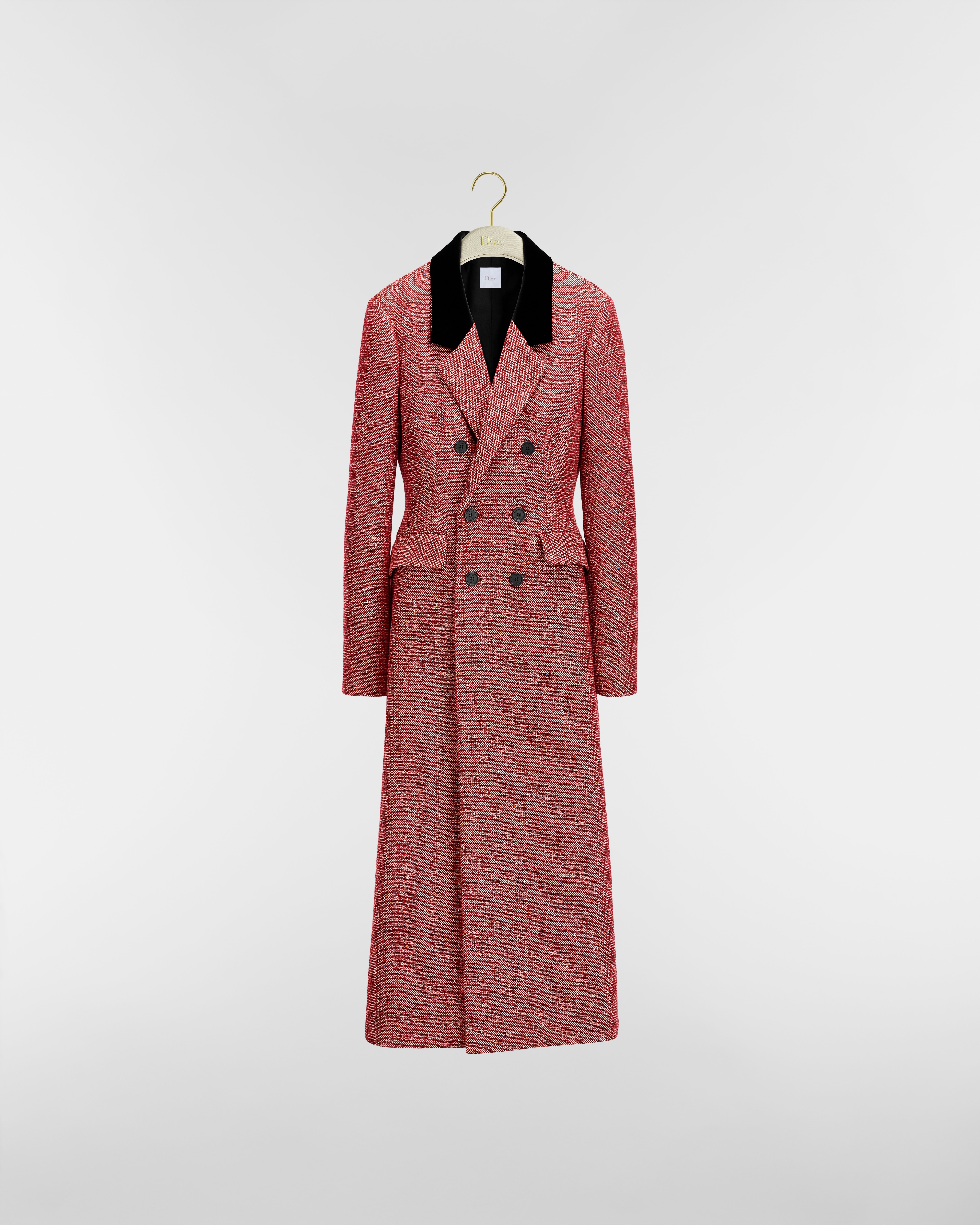 Abrigo entallado Tweed Donegal rojo bordado con lentejuelas multicolores E01