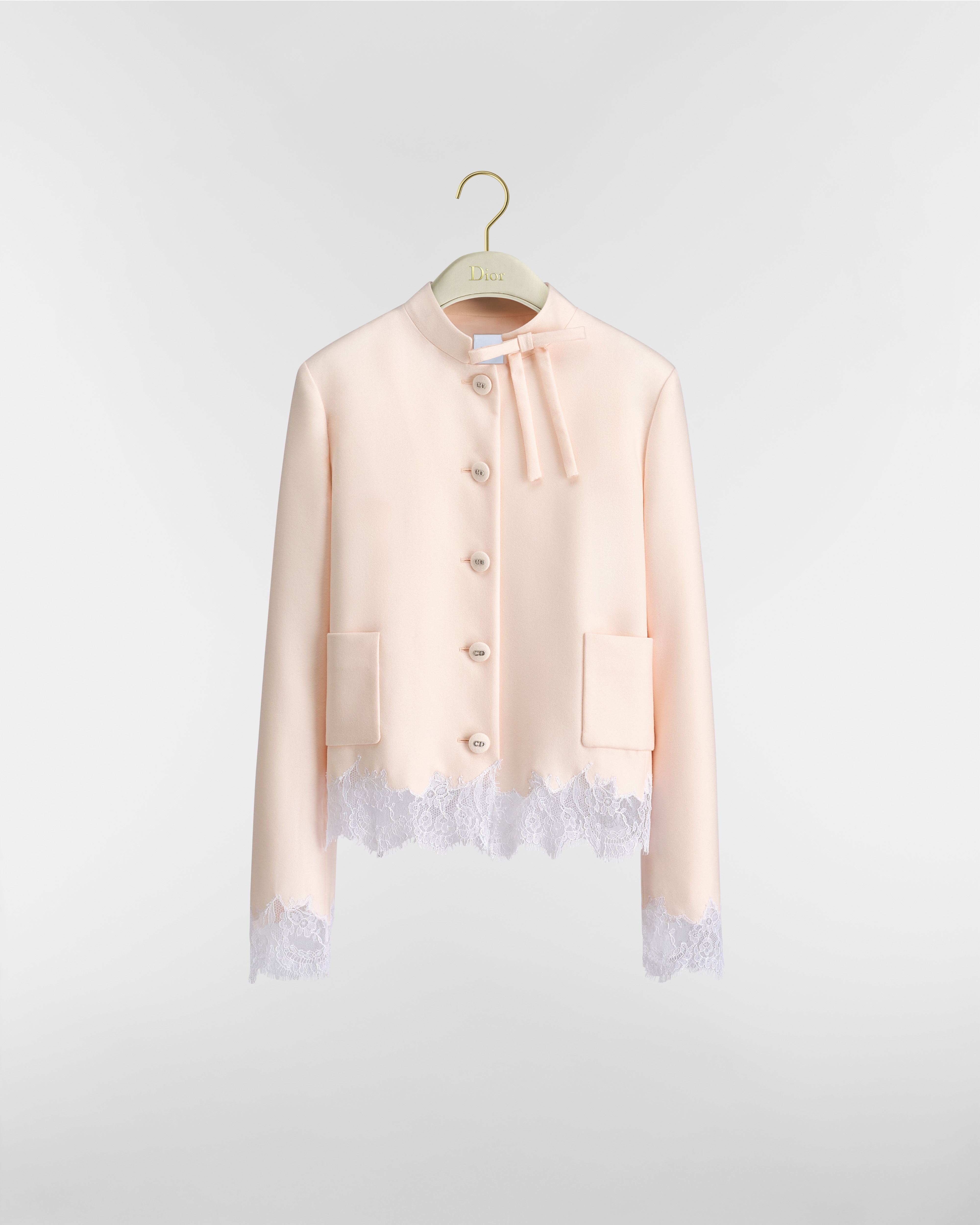 Straight Cropped Jacket Pale Pink Wool and Cashmere E01