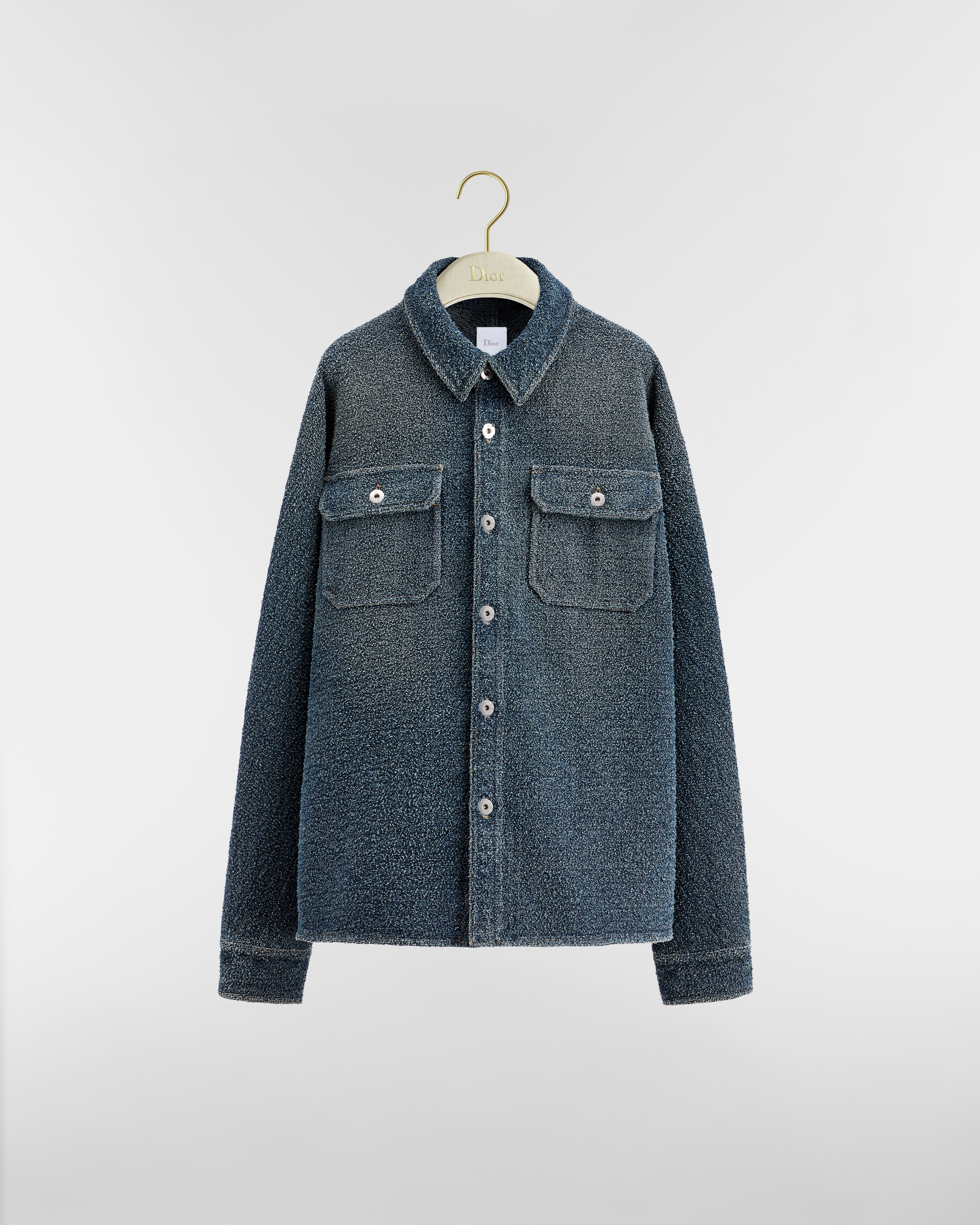 Oversized Shirt Deep Blue Stonewashed Bouclé Cotton-Blend Denim E01