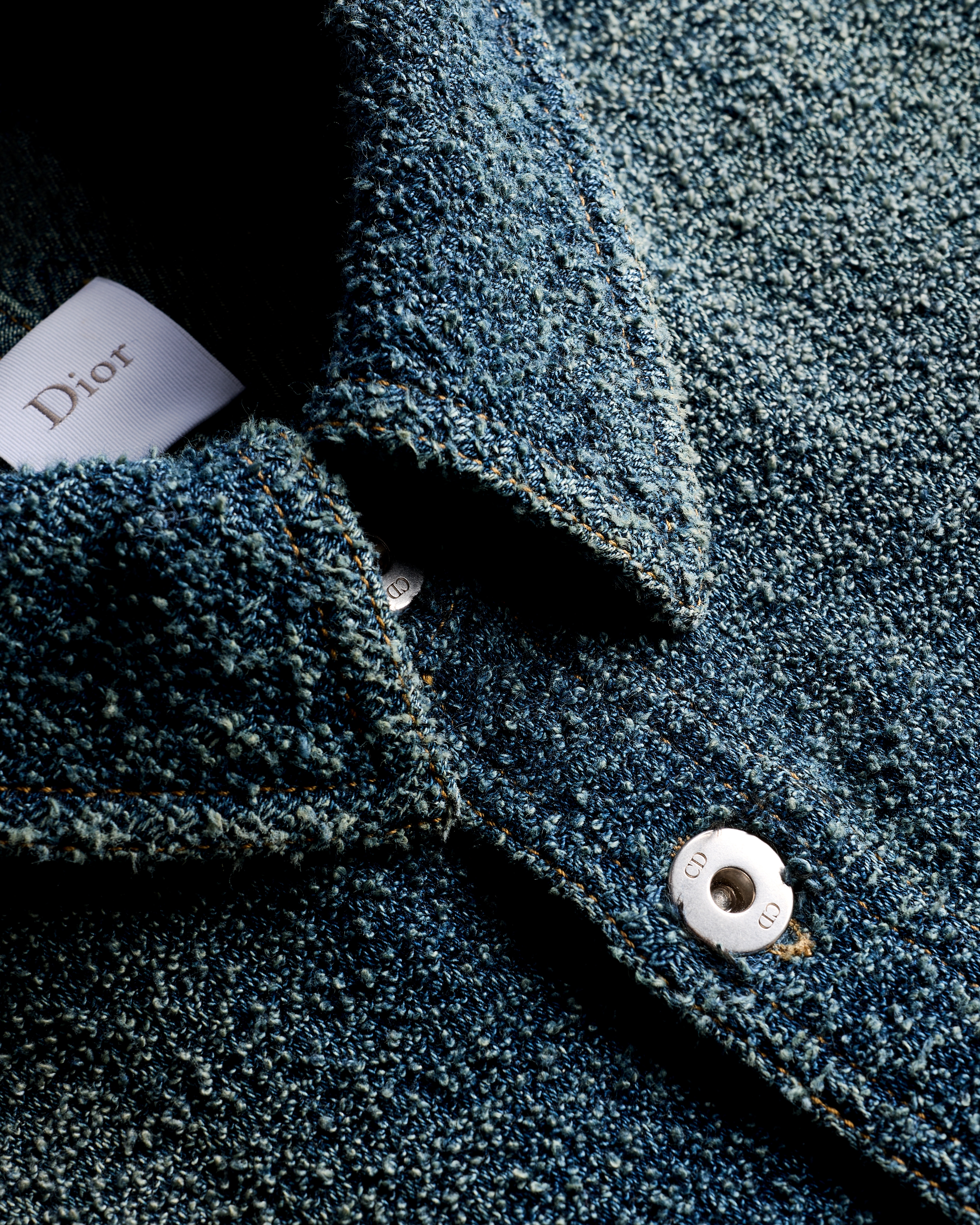 Oversized Shirt Deep Blue Stonewashed Bouclé Cotton-Blend Denim E10