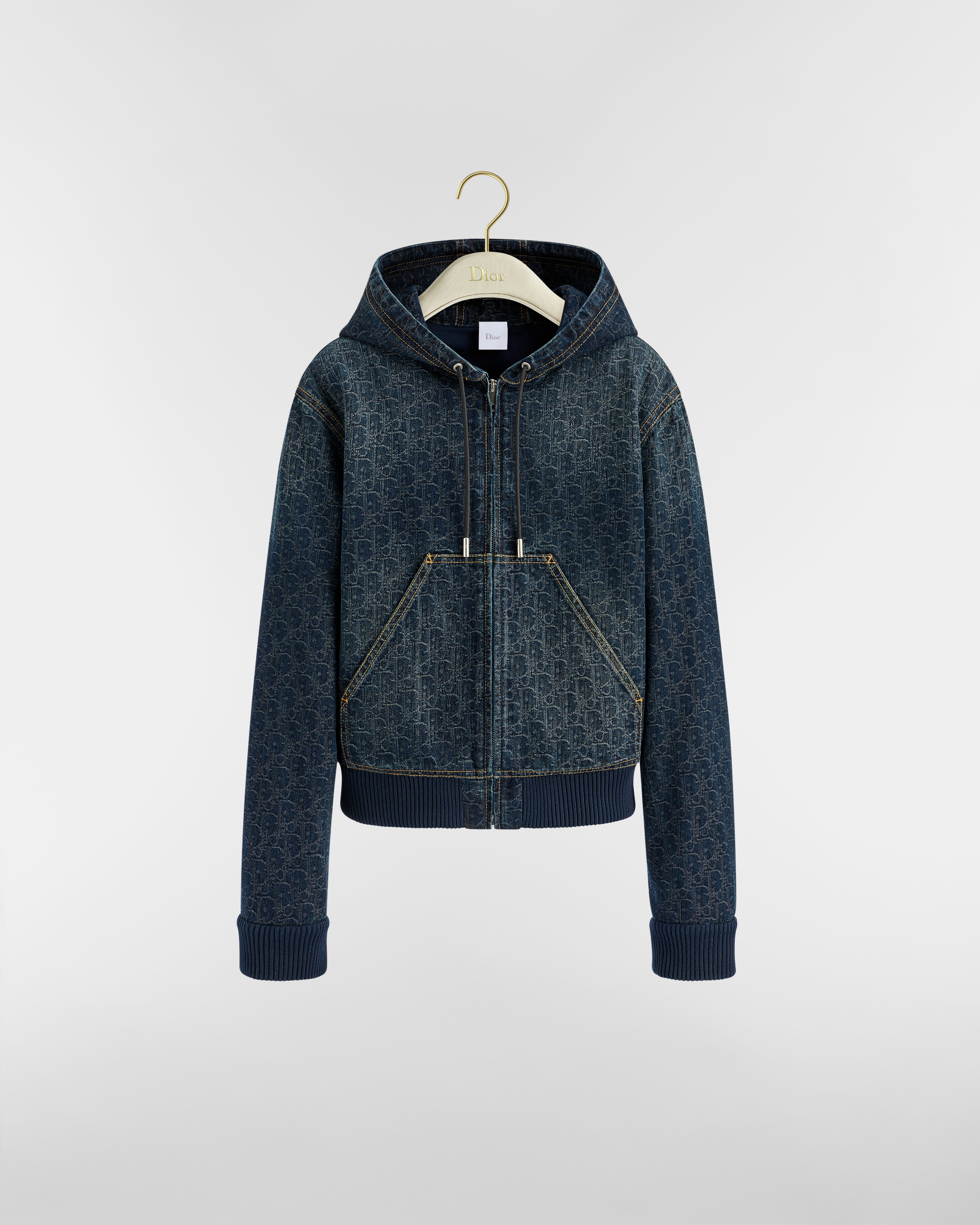 Dior Oblique Hooded Zipped Jacket Deep Blue Stonewashed Cotton Denim E01