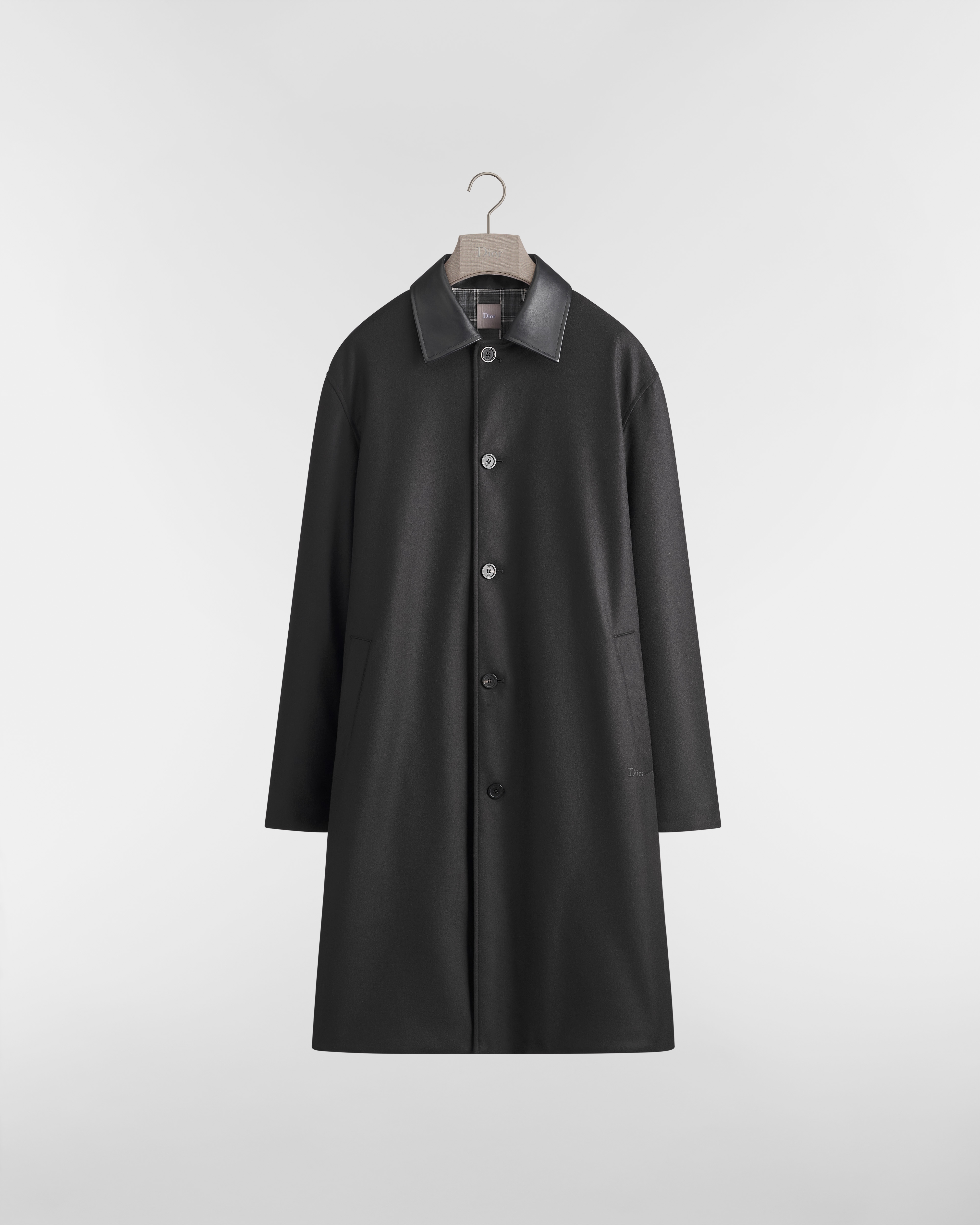 Dior Icons Coat with Leather Collar Black Virgin Wool and Cashmere E01