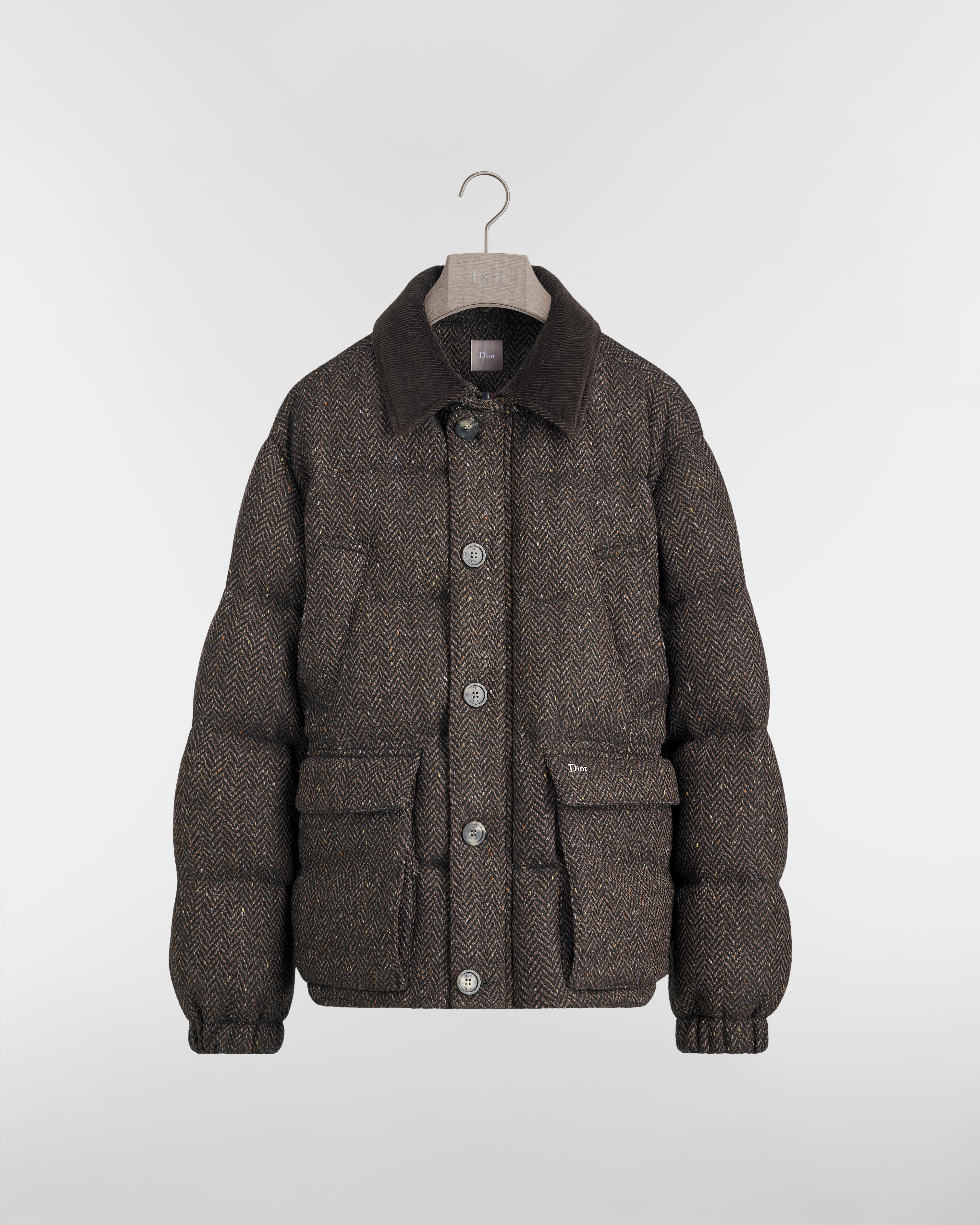 Dior Icons Down Jacket Brown Herringbone Virgin Wool Tweed | DIOR AE