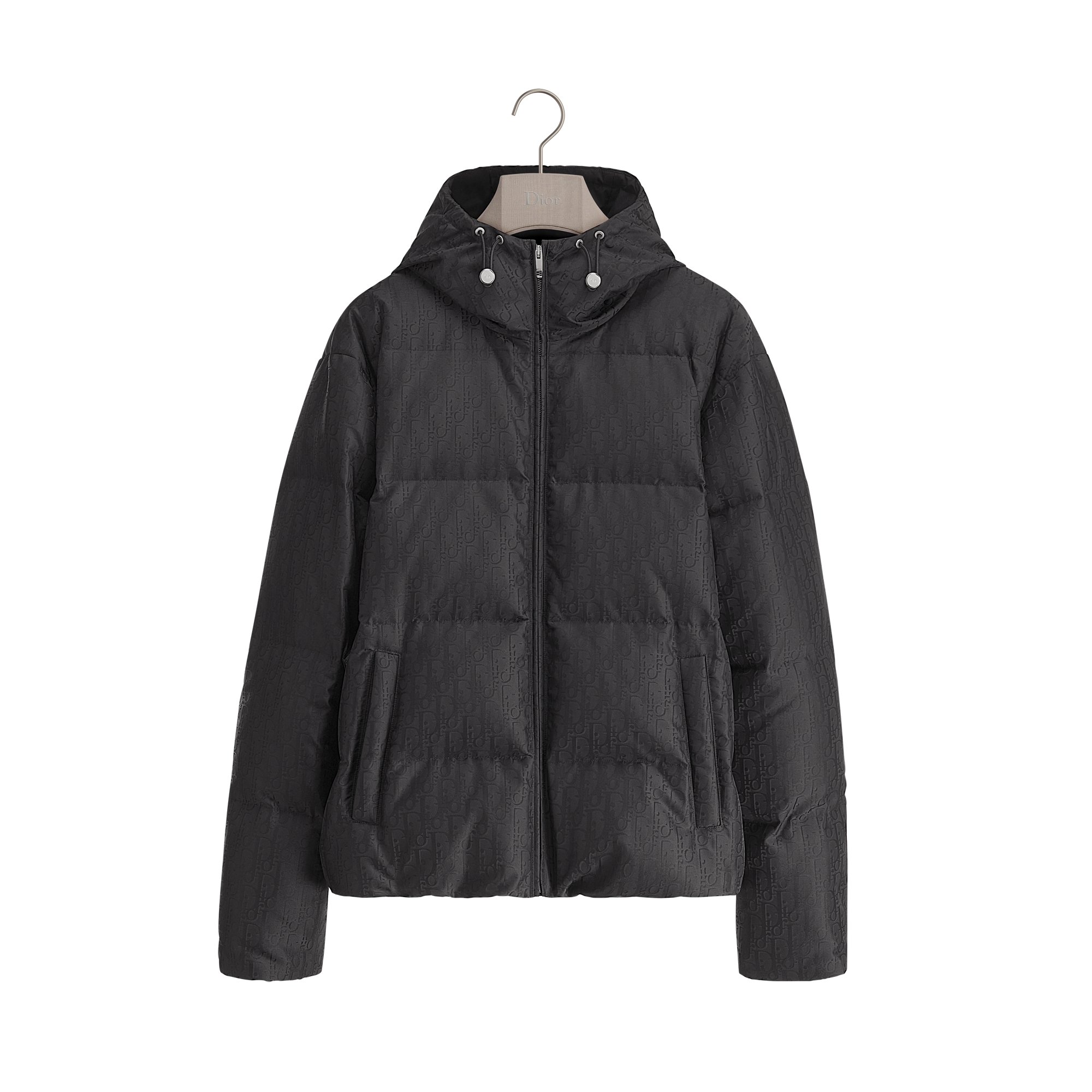 Dior Oblique Hooded Down Jacket Black Technical Jacquard E01