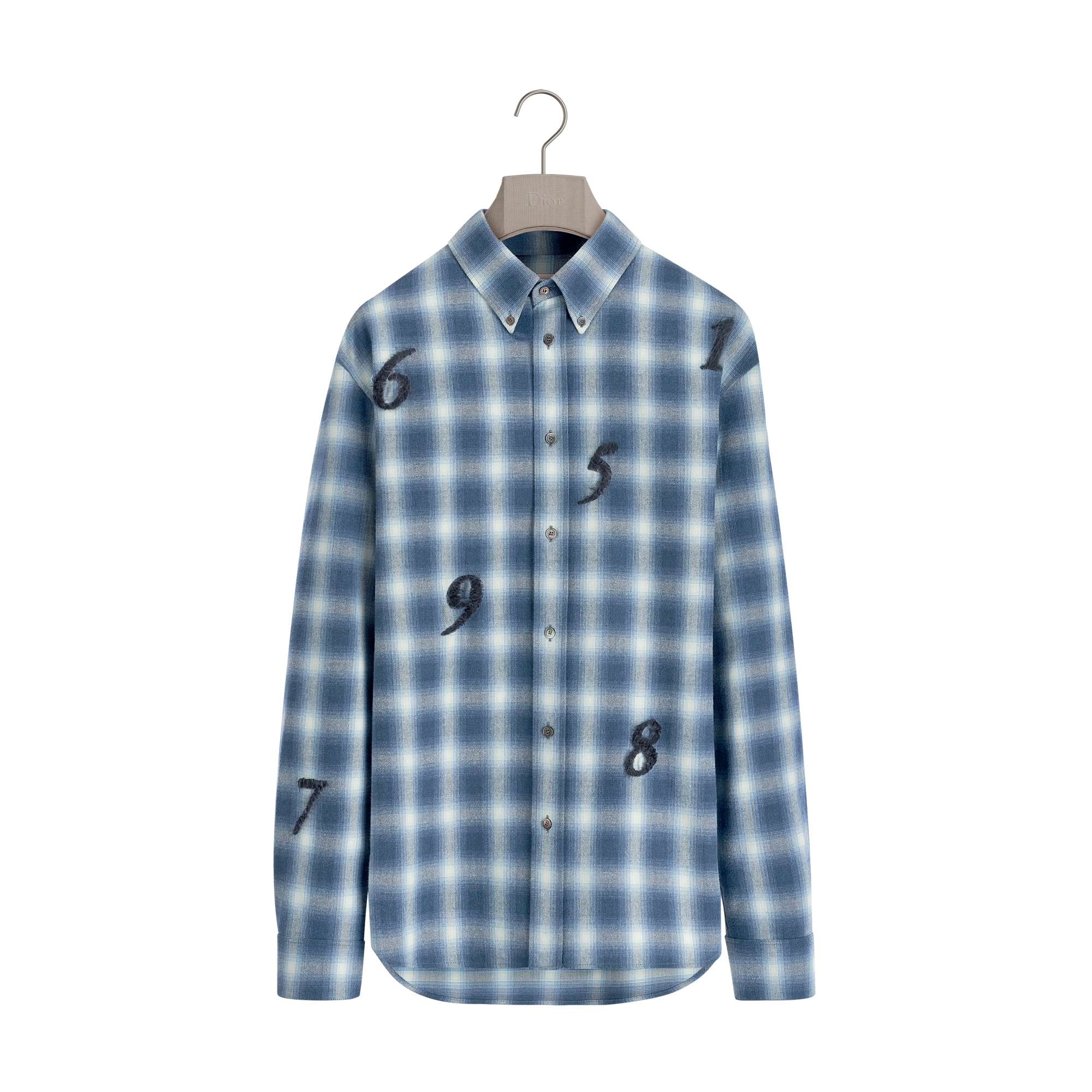 DIOR AND ED RUSCHA Embroidered Shirt, Relaxed Fit Blue Check'n'Dior Cotton E01