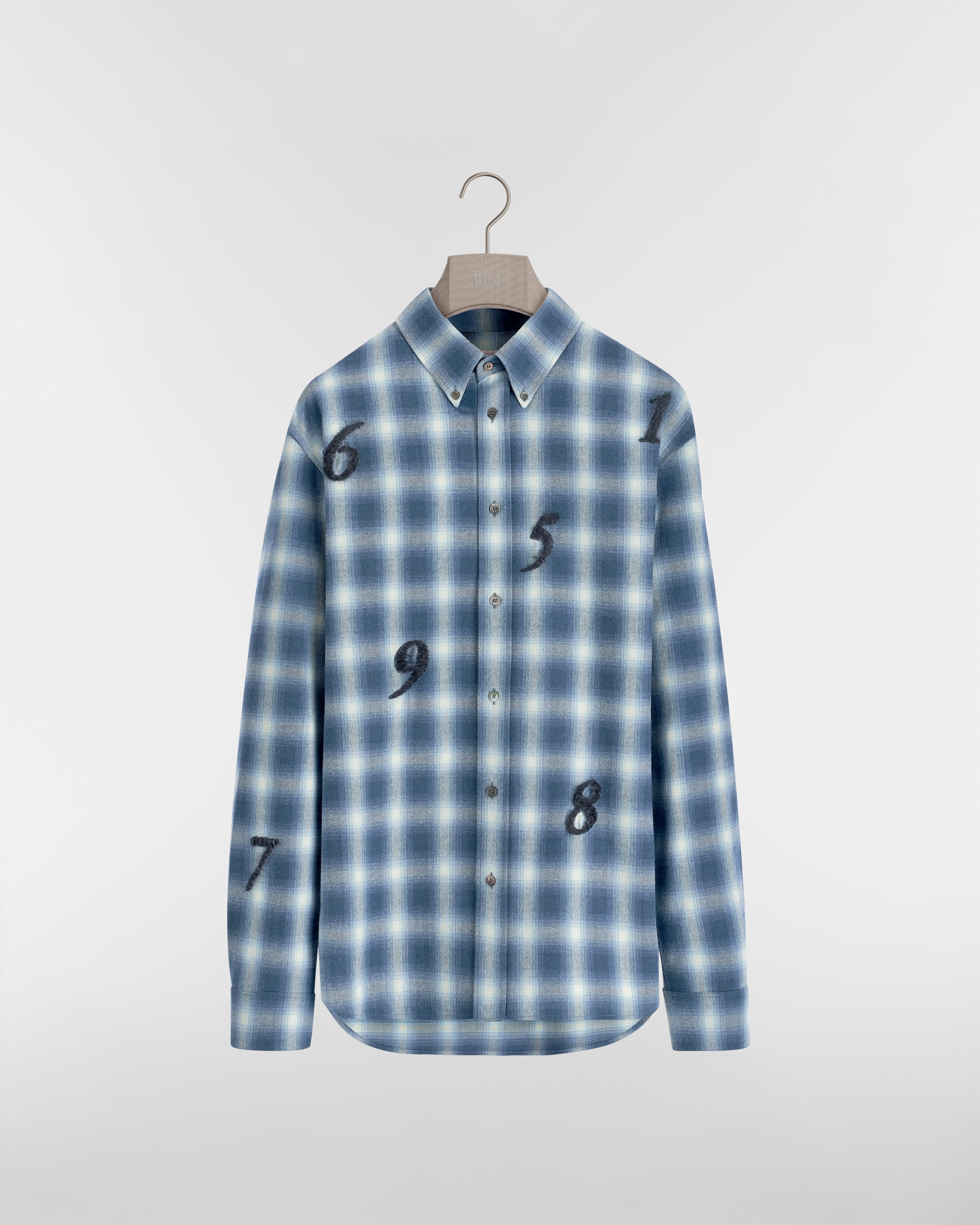 DIOR AND ED RUSCHA Embroidered Shirt, Relaxed Fit Blue Check'n'Dior Cotton E01