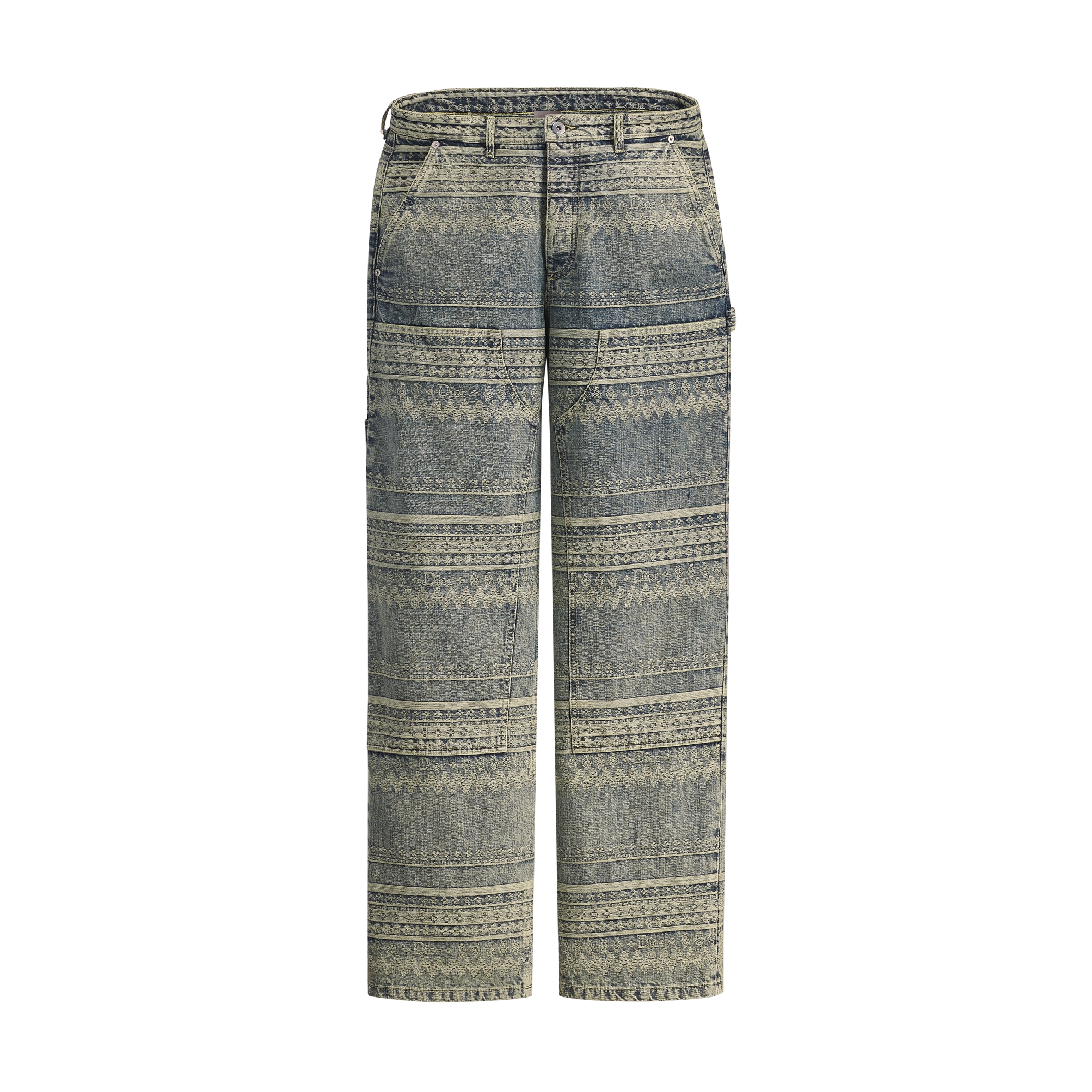 DiorAlps Long Carpenter Pants Blue Fair Isle Cotton Jacquard E01