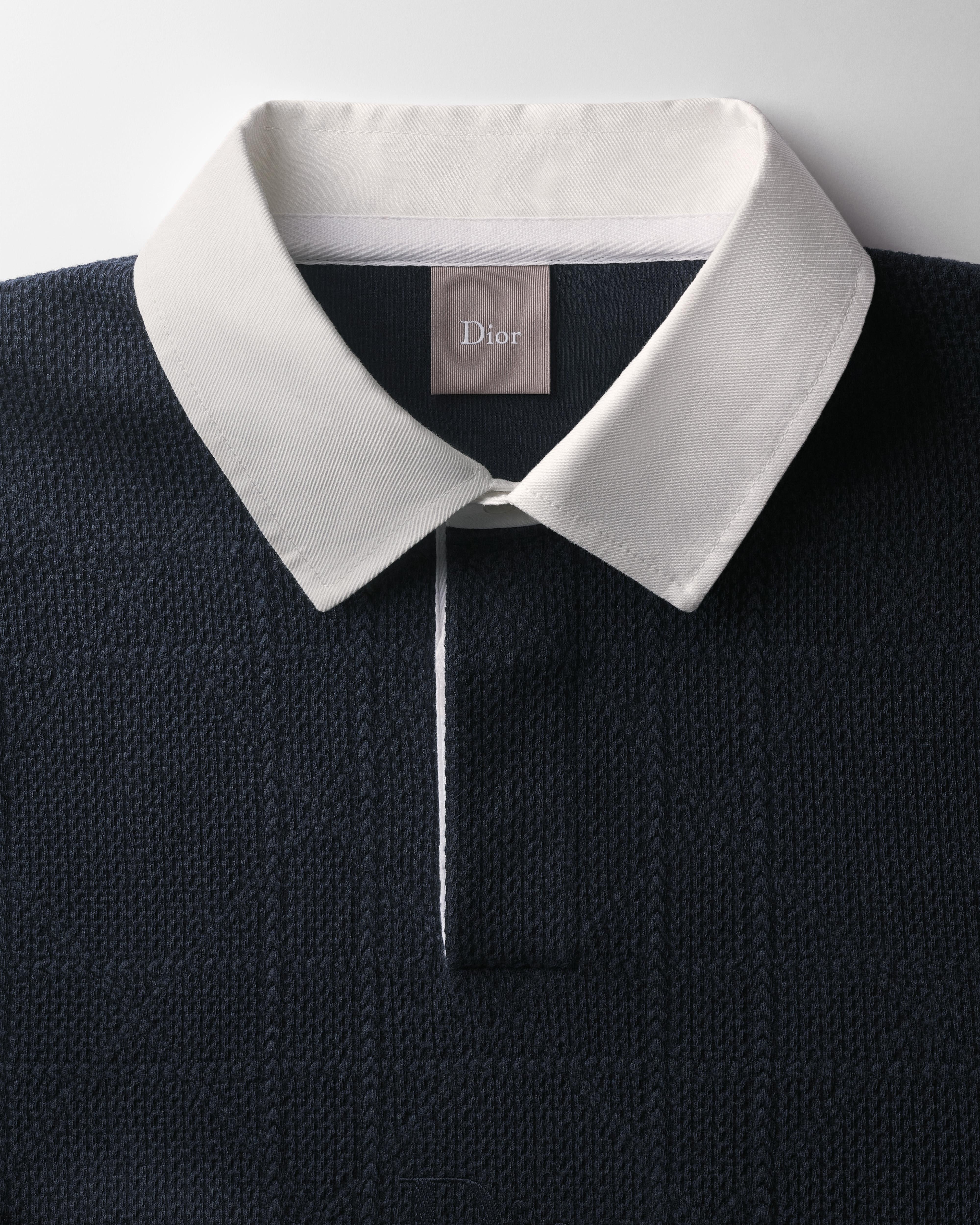 Camisa polo Cannage com mangas longas, corte casual Jacquard com mescla de algodão azul E10