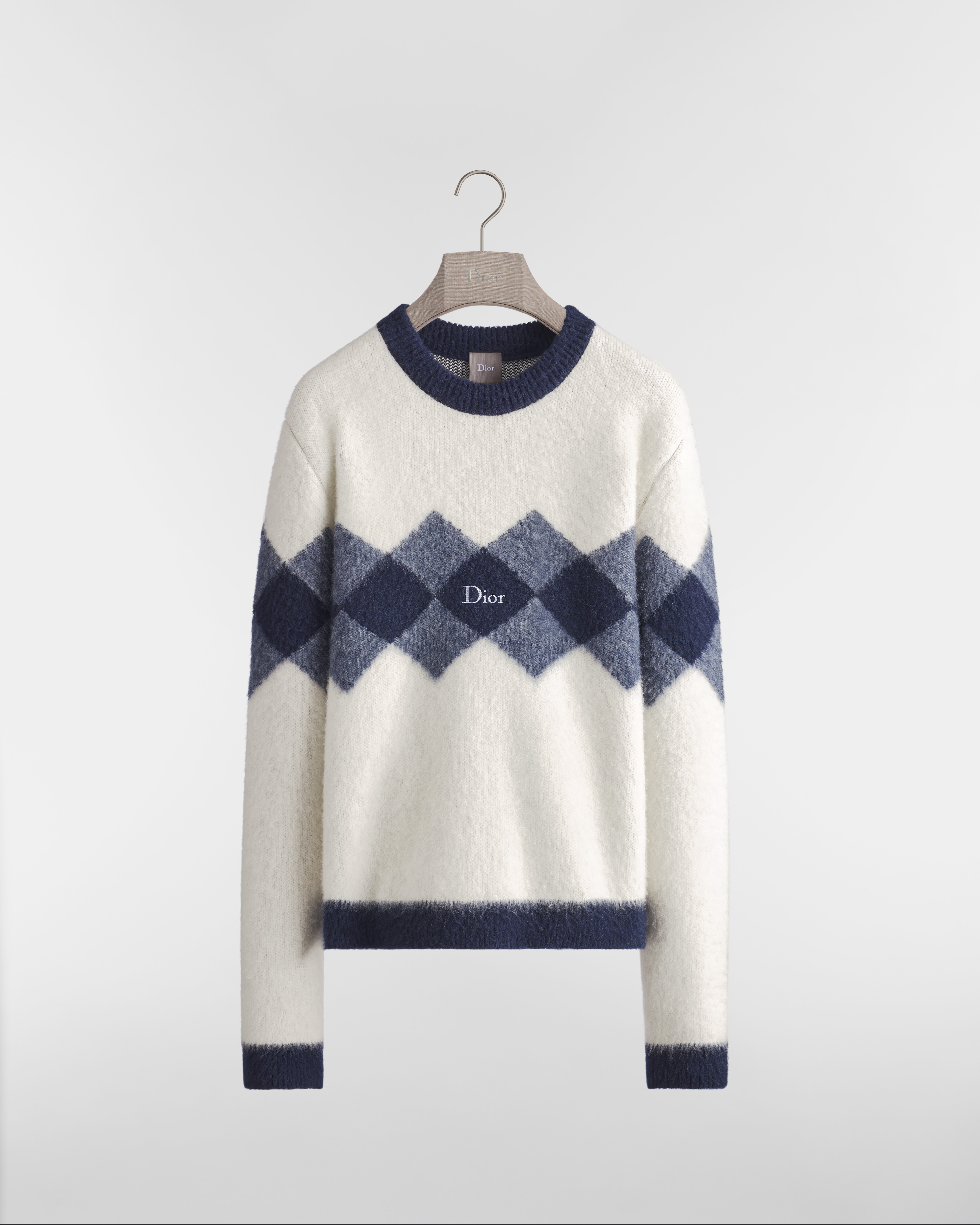 DiorAlps Sweater, Regular Fit White Brushed Wool and Cashmere Jersey E01