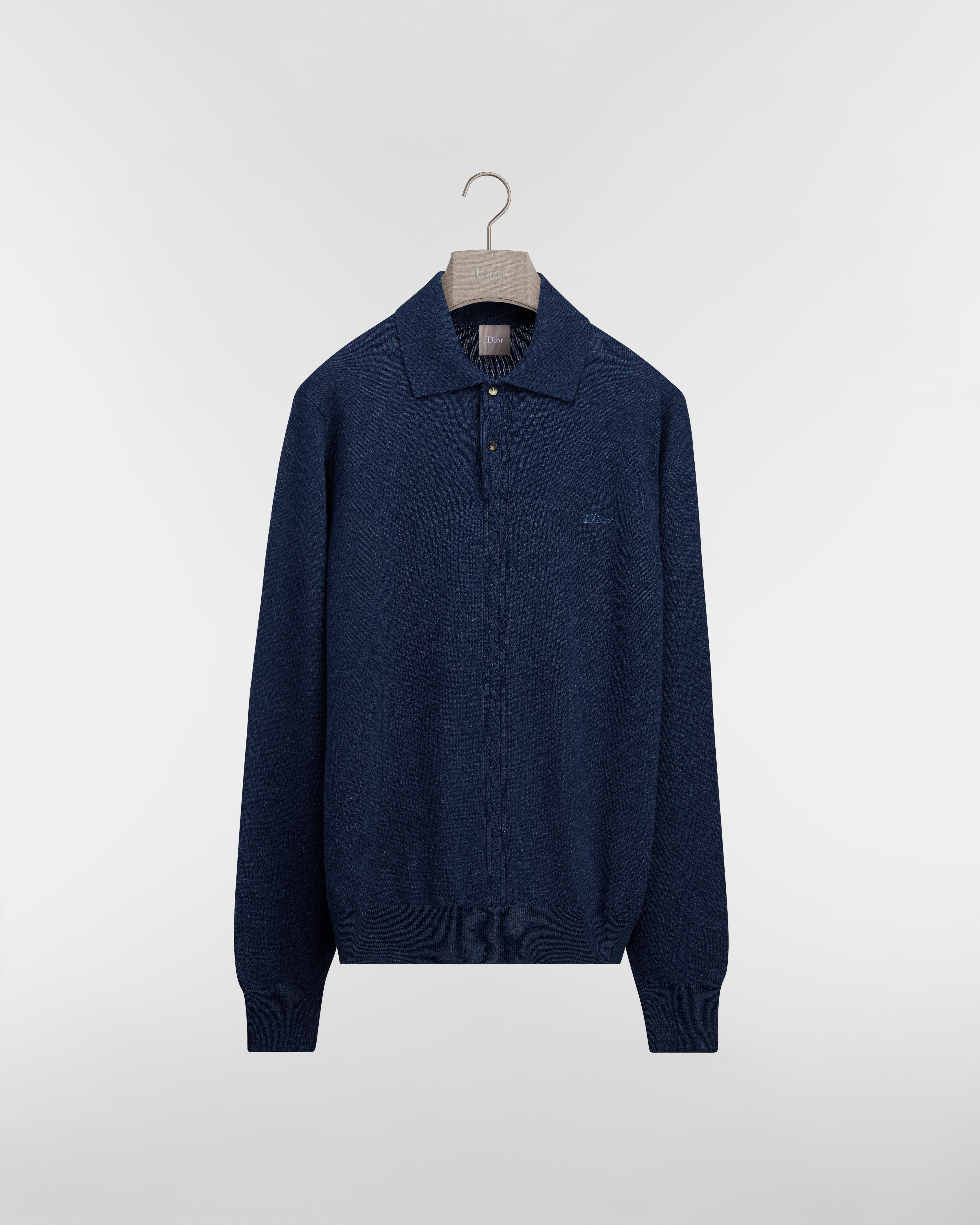 Camisa polo com mangas longas, corte normal Malha de cashmere azul E01