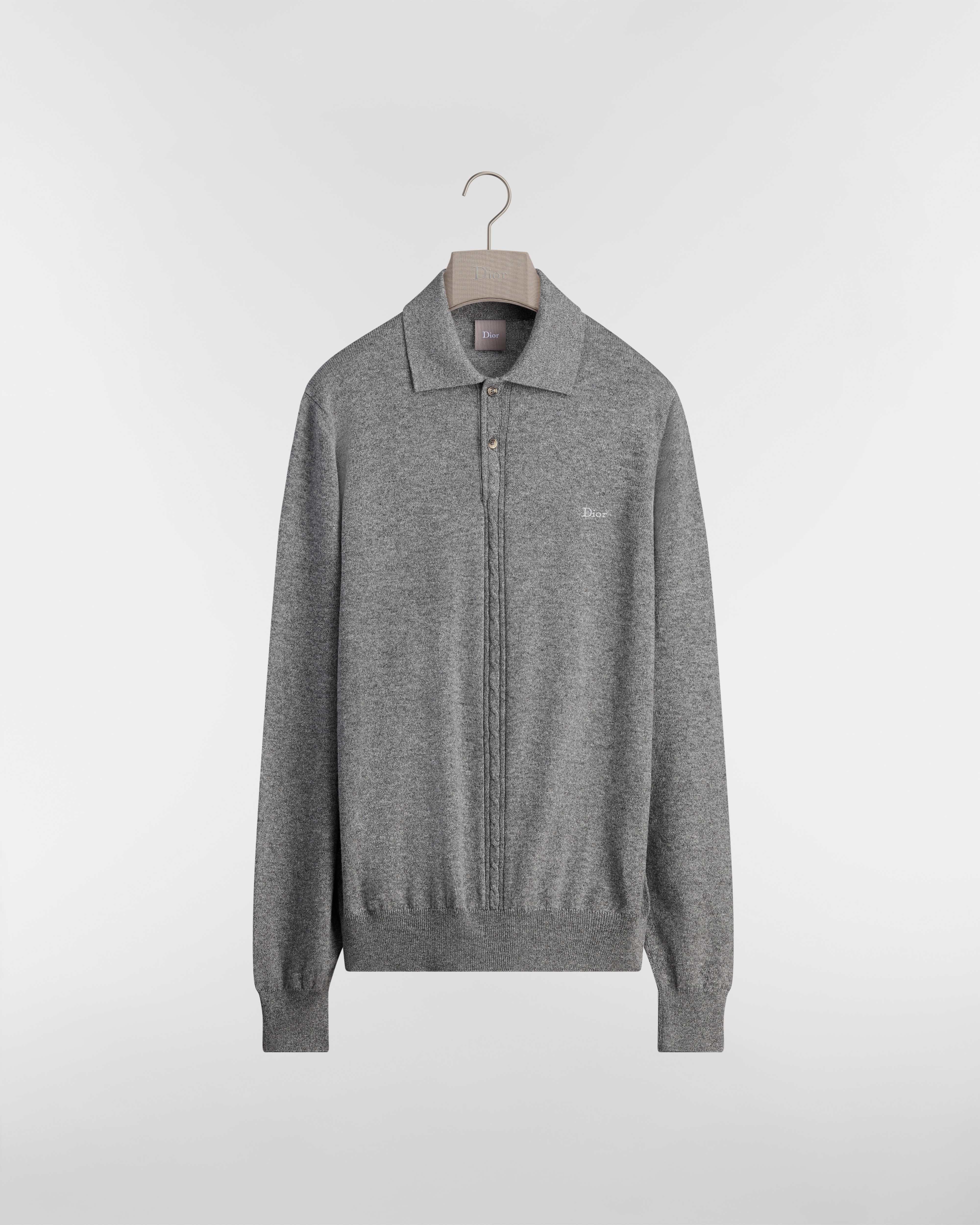 Polo de manga larga, corte recto Punto de cachemira gris E01