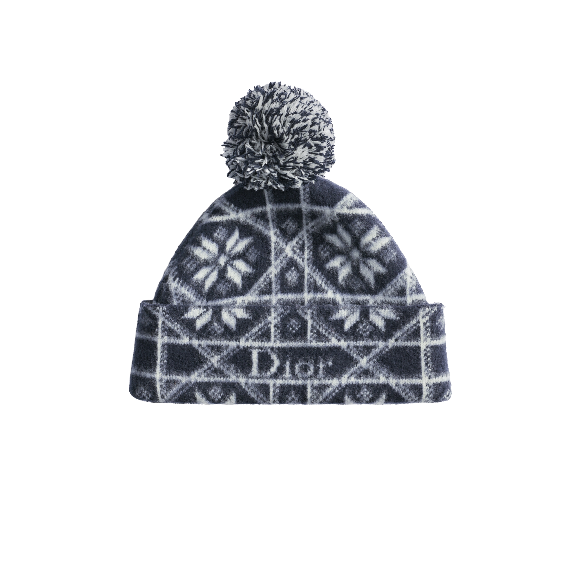 DiorAlps Dior Snowflake Beanie Navy Blue and White Brushed Virgin Wool-Cashmere-Blend Jacquard E01
