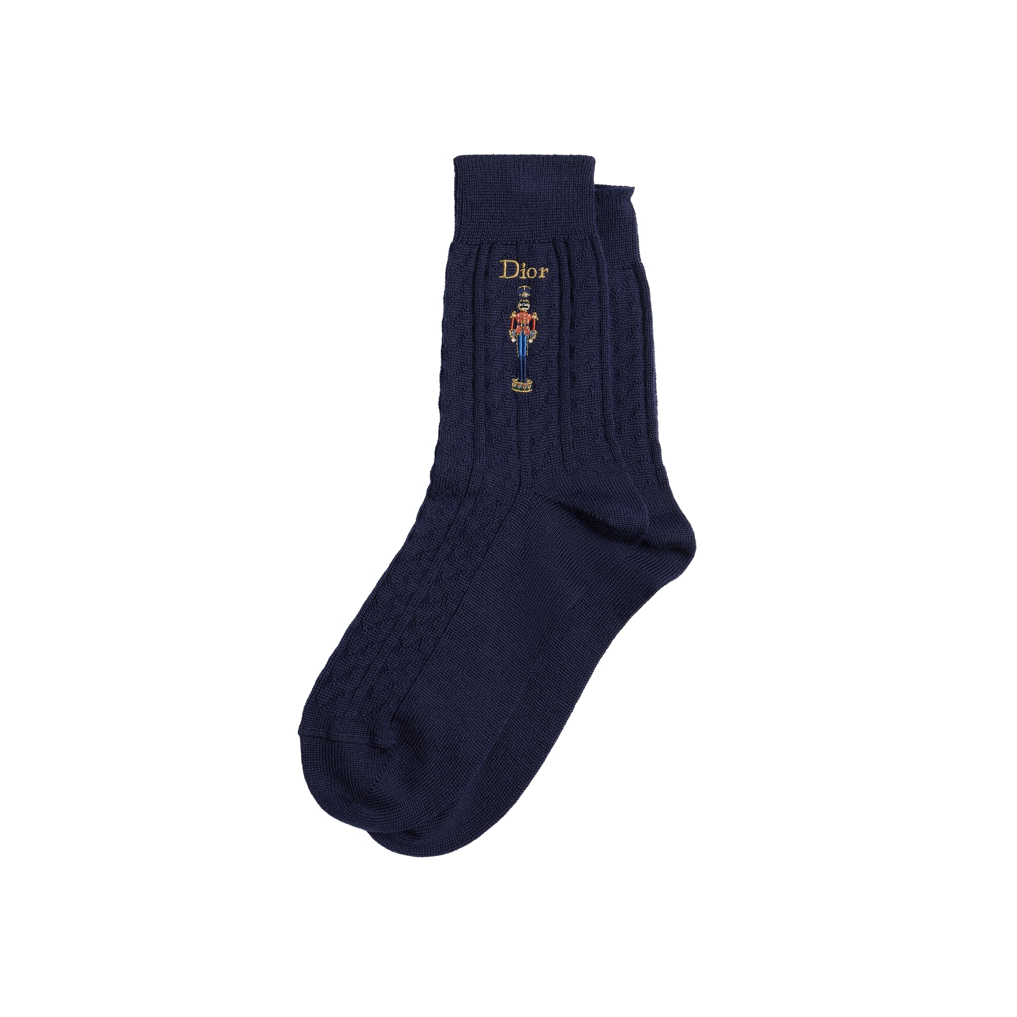  Navy Blue Cable-Knit Wool with Nutcracker Motif