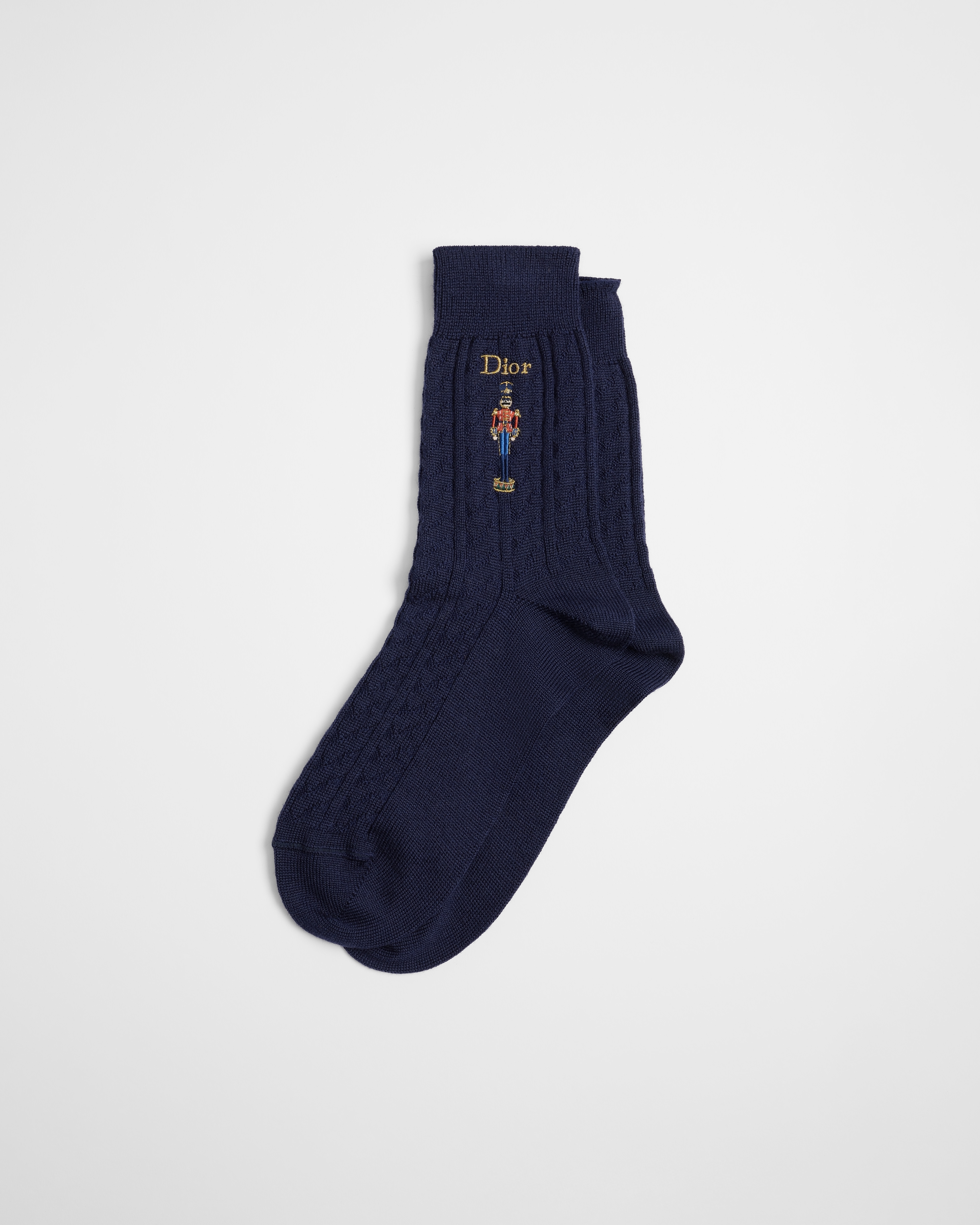 Dior Socks Navy Blue Cable-Knit Wool with Nutcracker Motif E01