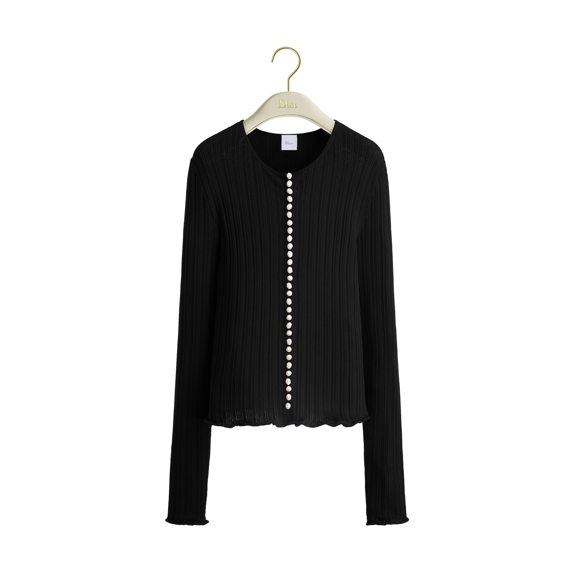 Fitted Cardigan Black Virgin Wool Ribbed Knit E01