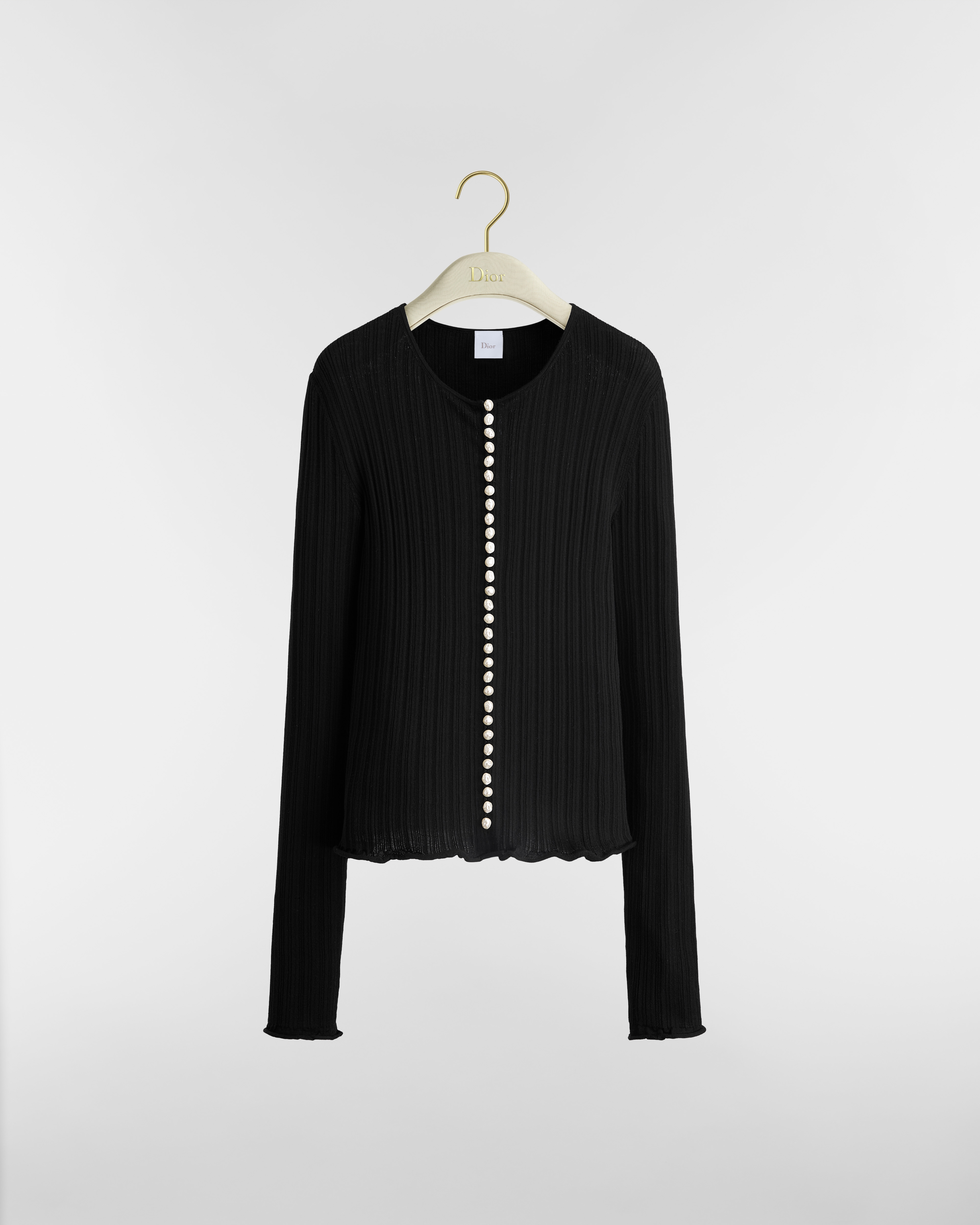 Fitted Cardigan Black Virgin Wool Ribbed Knit E01
