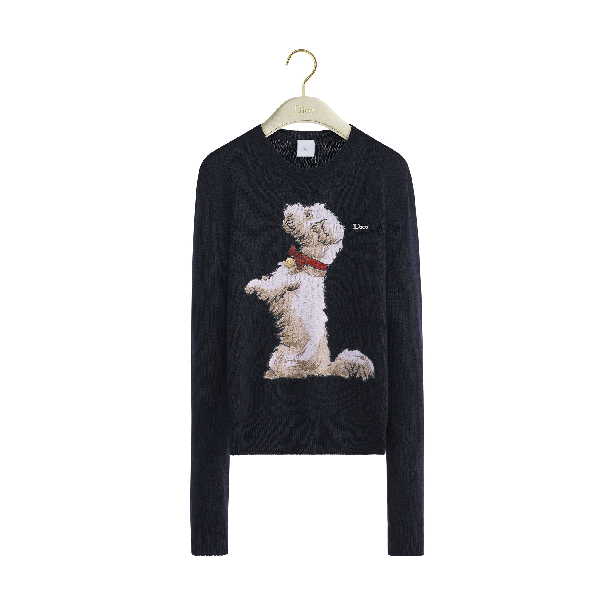 Embroidered Sweater Navy Blue Cashmere-Blend Knit with Multicolor Dior Bobby Motif E01