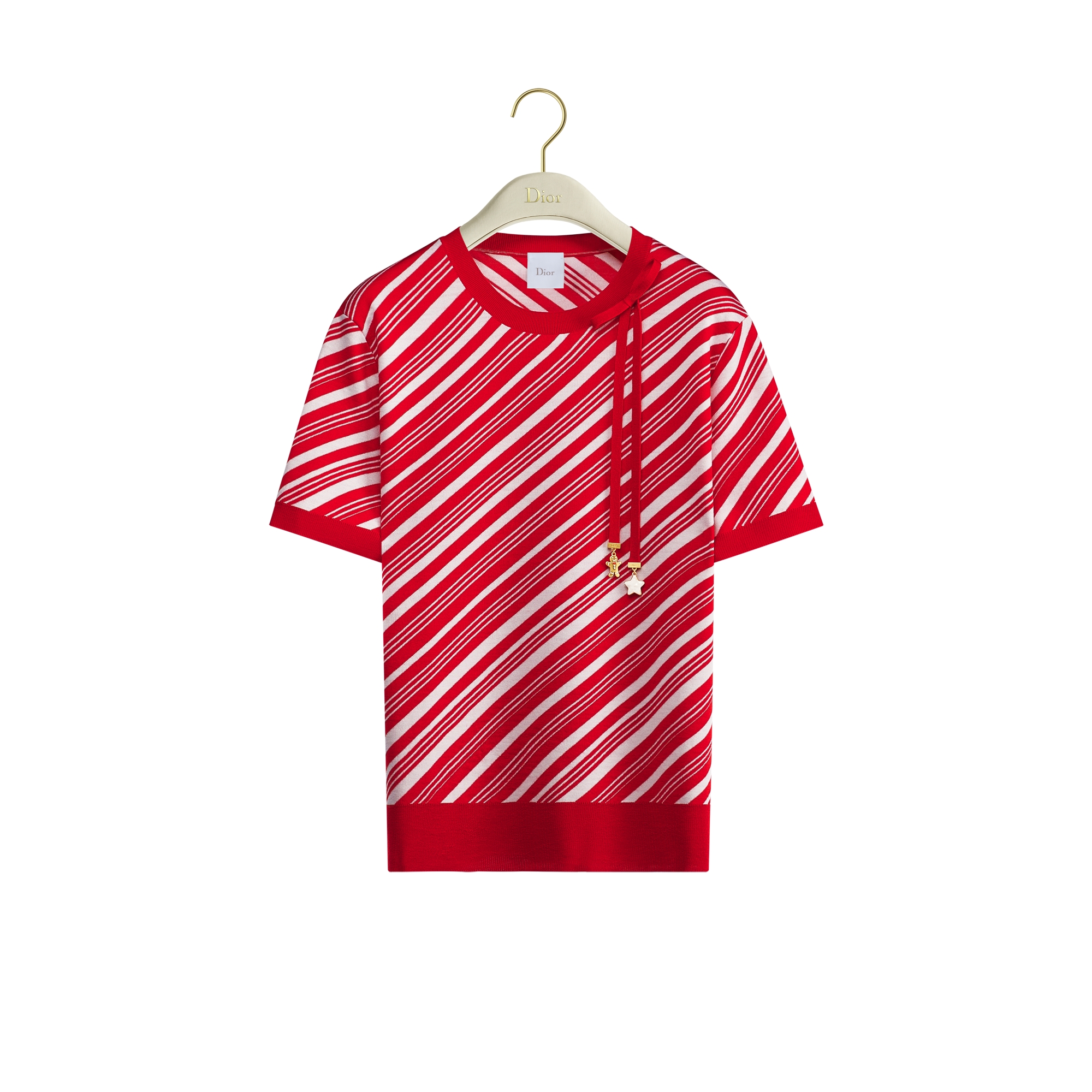 Short-Sleeved Sweater Red and White Dior Candy Striped Virgin Wool Knit E01