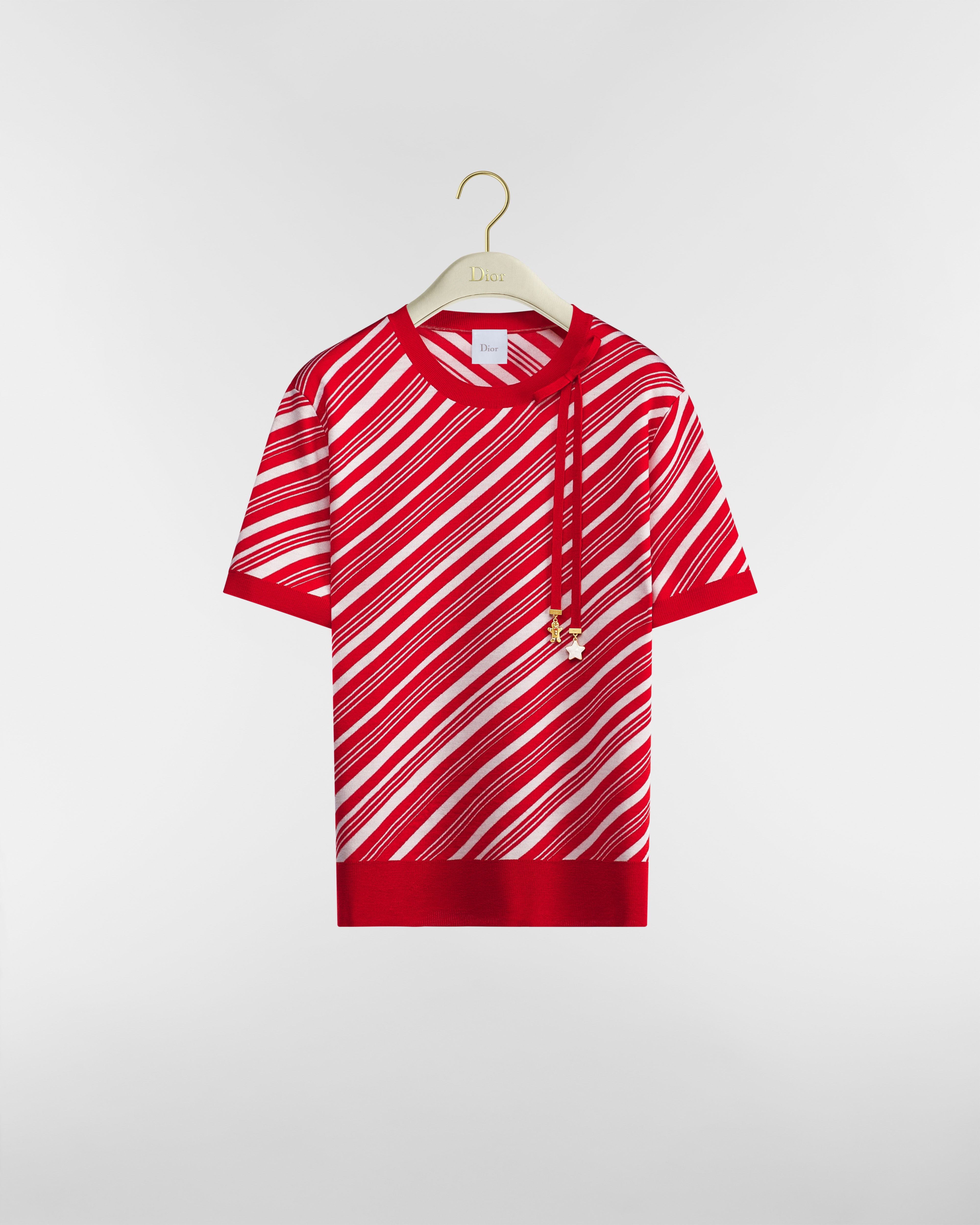 Short-Sleeved Sweater Red and White Dior Candy Striped Virgin Wool Knit E01