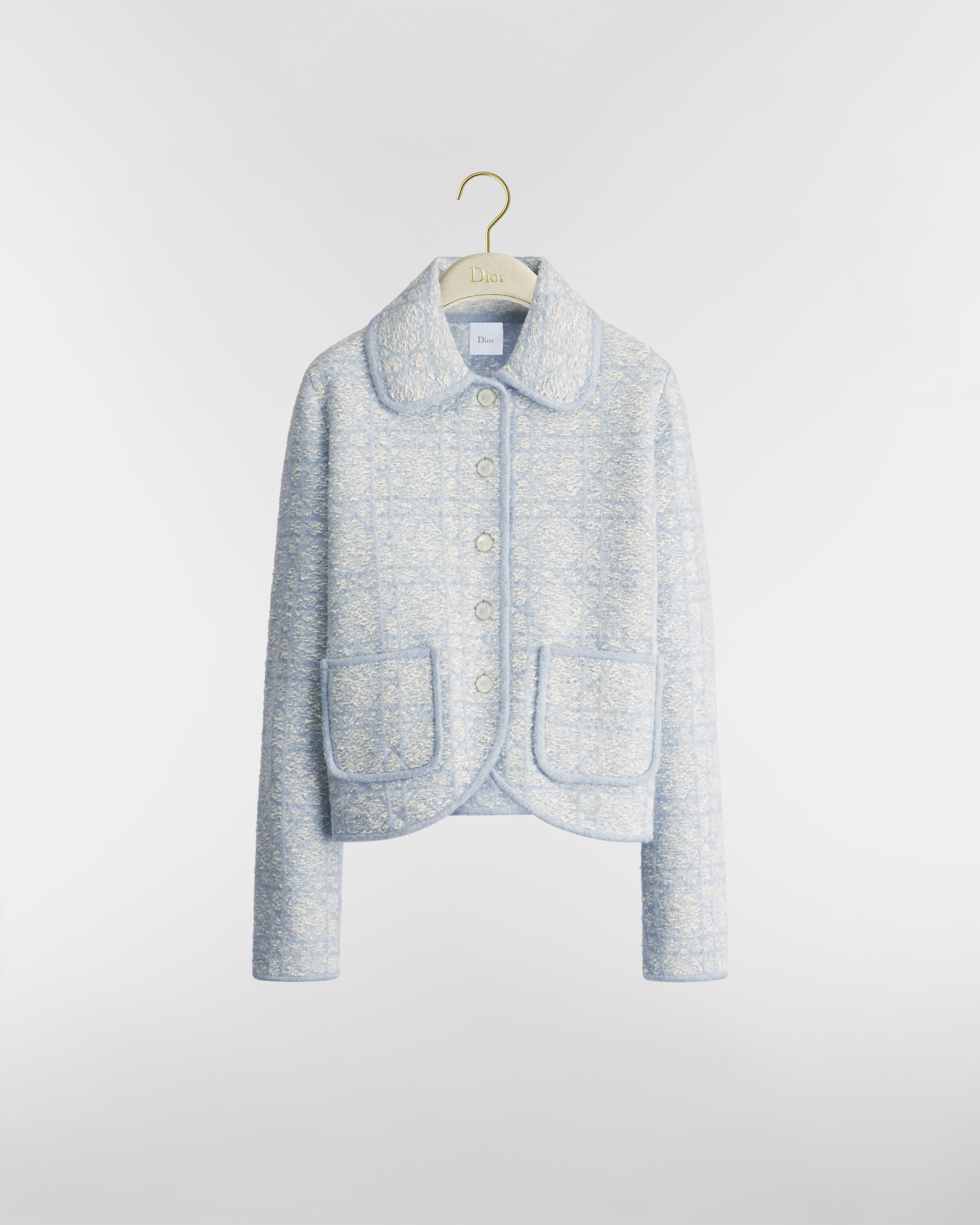Cannage Regular-Fit Jacket Light Blue Virgin Wool-Cotton-Blend Tweed Knit E01