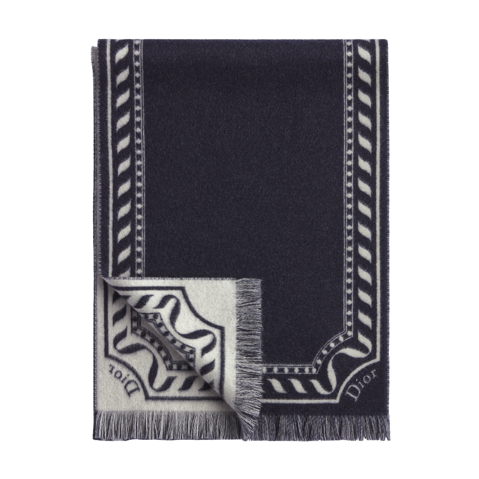  Navy Blue and White Wool and Cashmere Jacquard