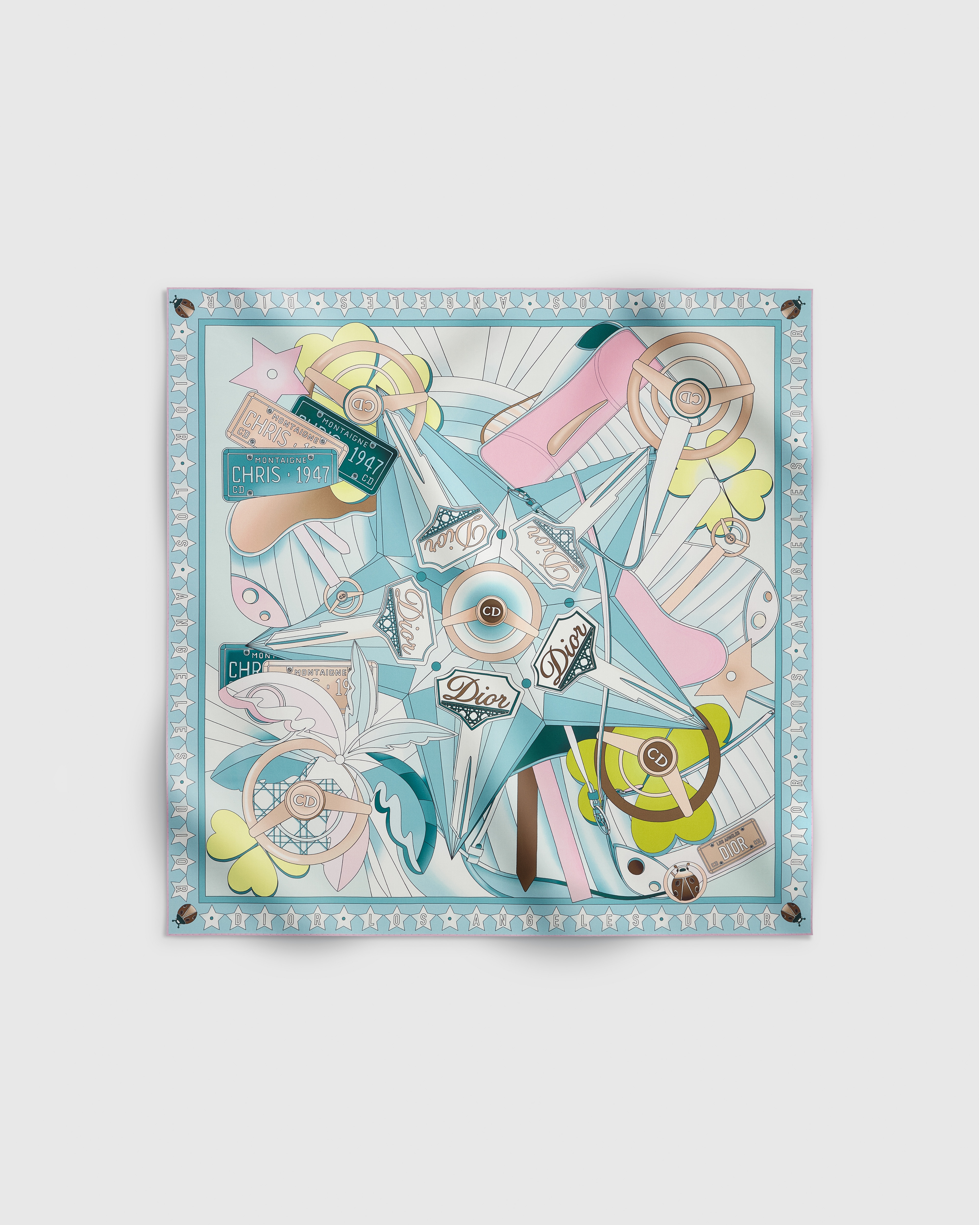 Dior Drive-In 90 Square Scarf Light Blue and Blue Silk Twill E01