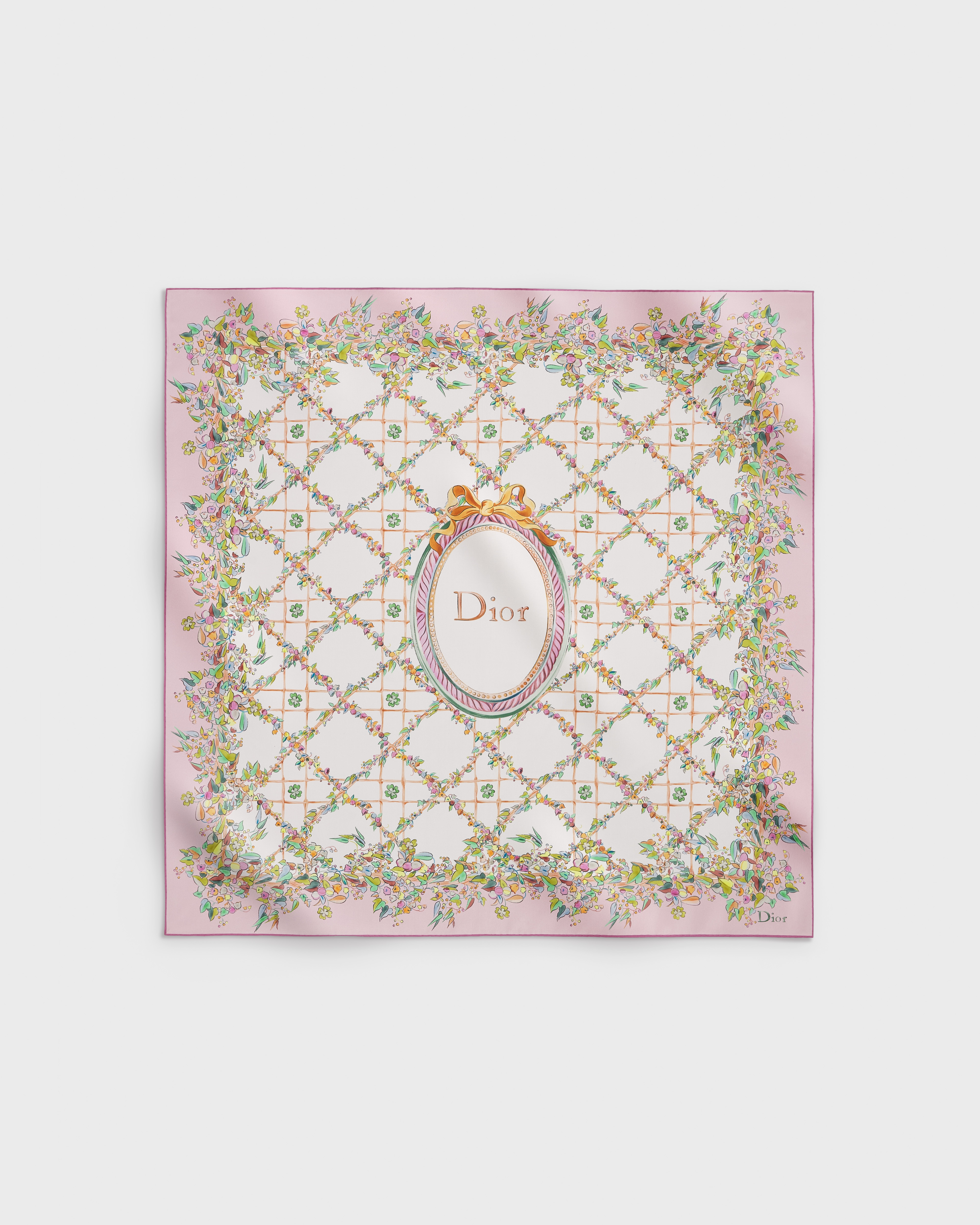 Dior Floral Cannage 90 Square Scarf Pink Multicolor Silk Twill | DIOR IN