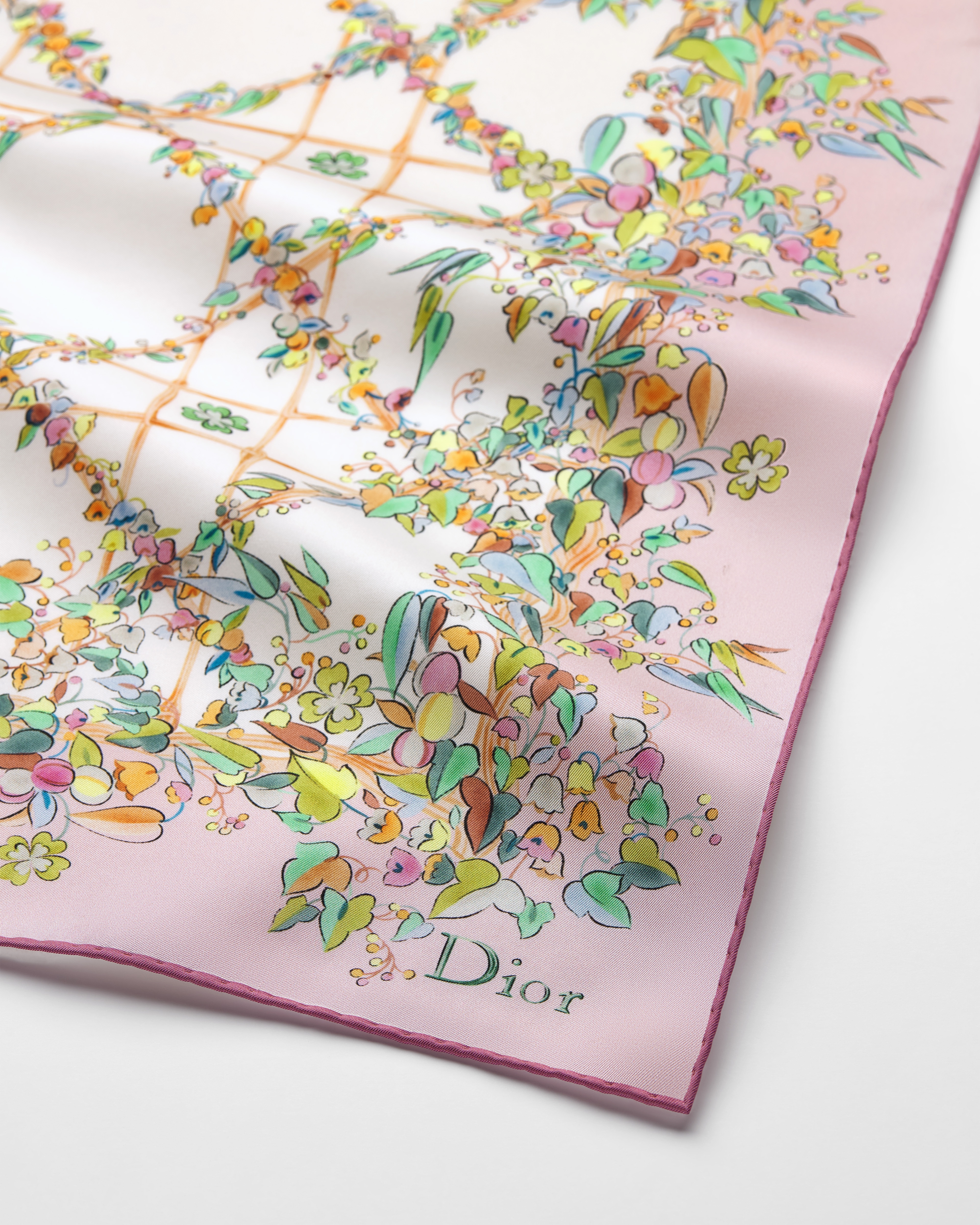 Dior Floral Cannage 90 Square Scarf Pink Multicolor Silk Twill | DIOR IN