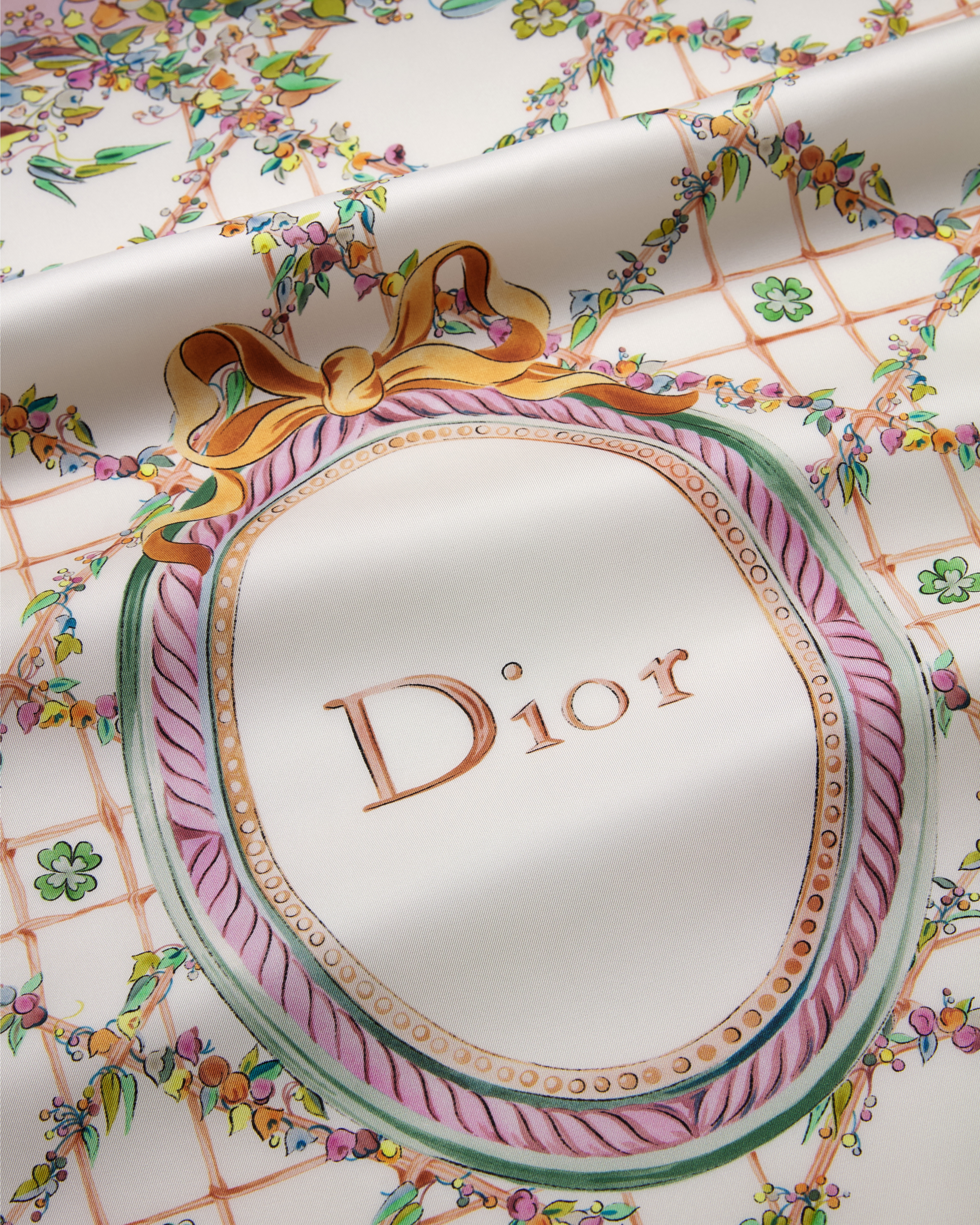Dior Floral Cannage 90 Square Scarf Pink Multicolor Silk Twill | DIOR IN