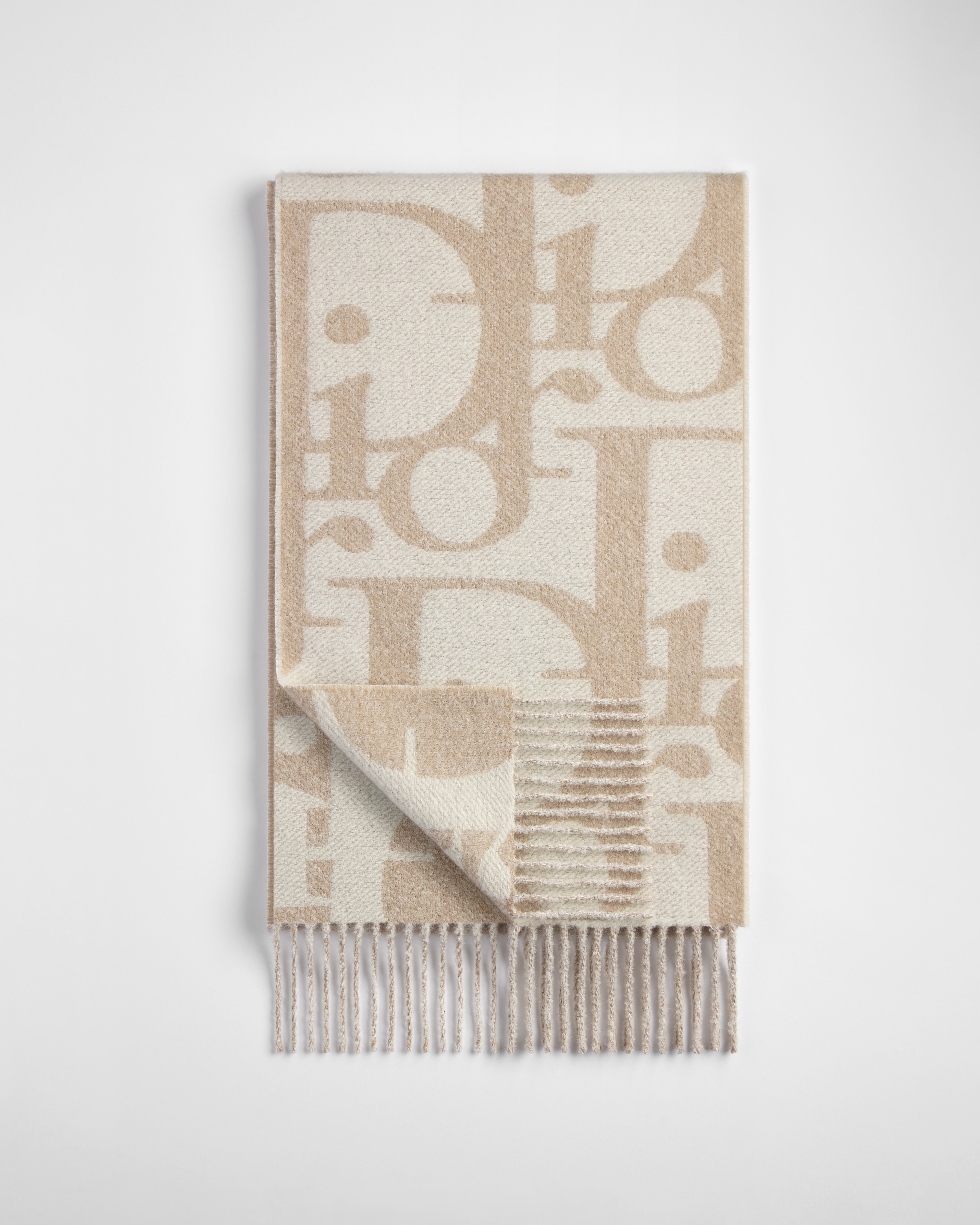 Macro Dior Oblique Scarf Beige Virgin Wool, Alpaca, Silk and Cashmere Blend E01