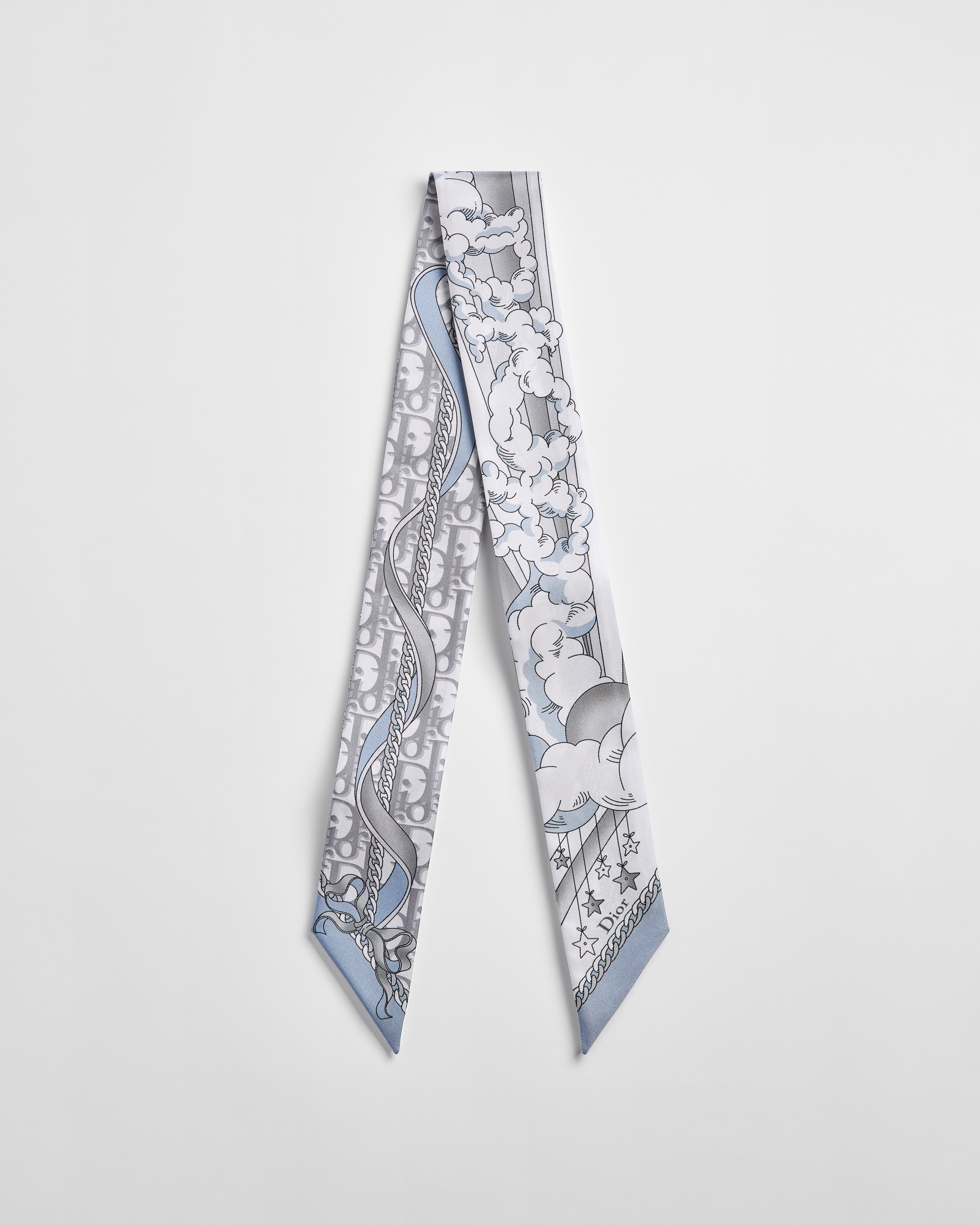 Dior Avenue Mitzah Scarf Blue and Silver-Tone Silk Twill E01