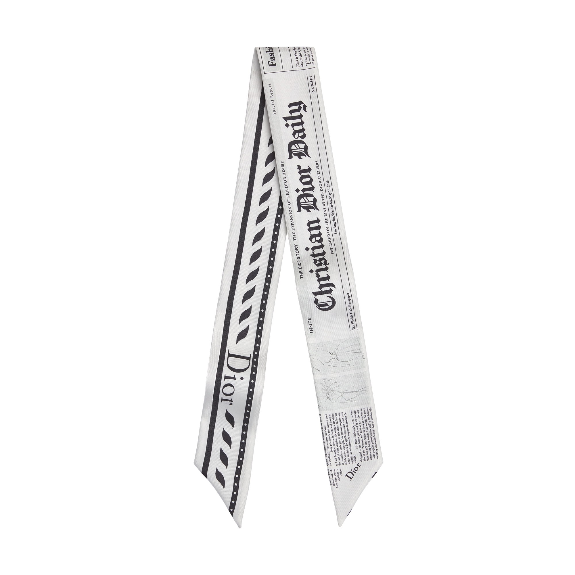Newspaper Mitzah Scarf Black and White Silk Twill E01