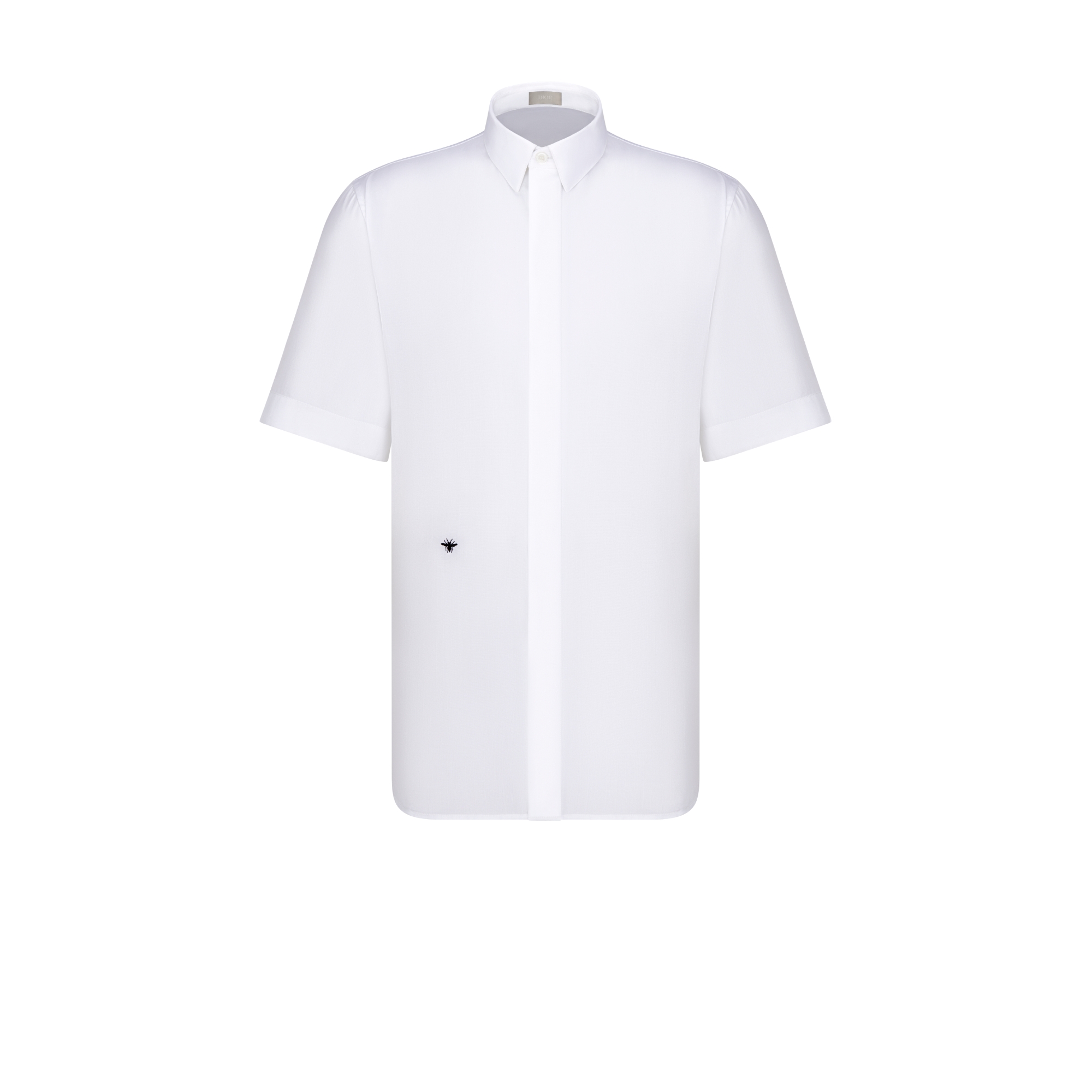 Short-Sleeved Shirt with Black Bee Embroidery White Cotton Poplin E01