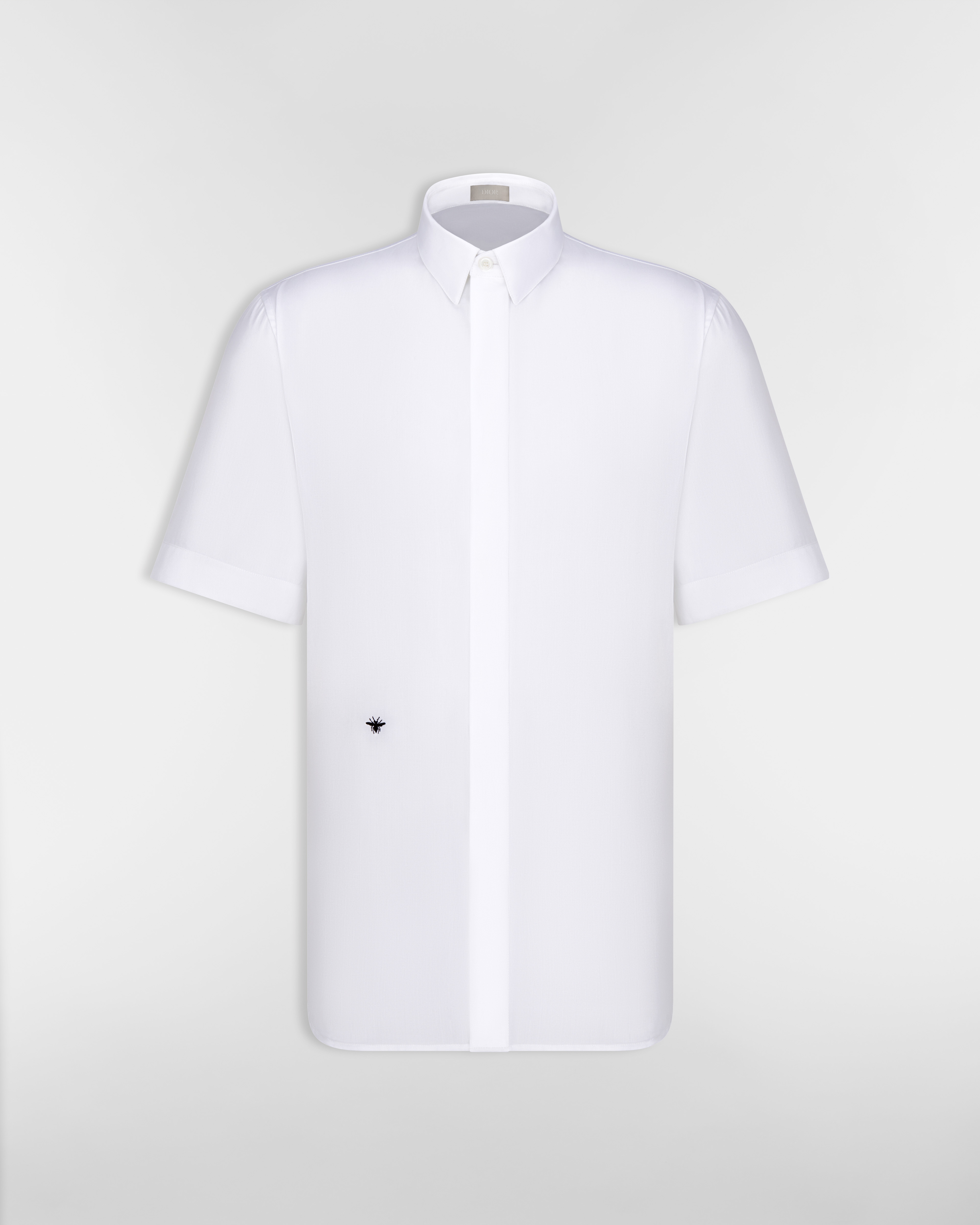 Kurzarmhemd mit Bienenstickerei in Schwarz Baumwollpopelin in Weiß E01