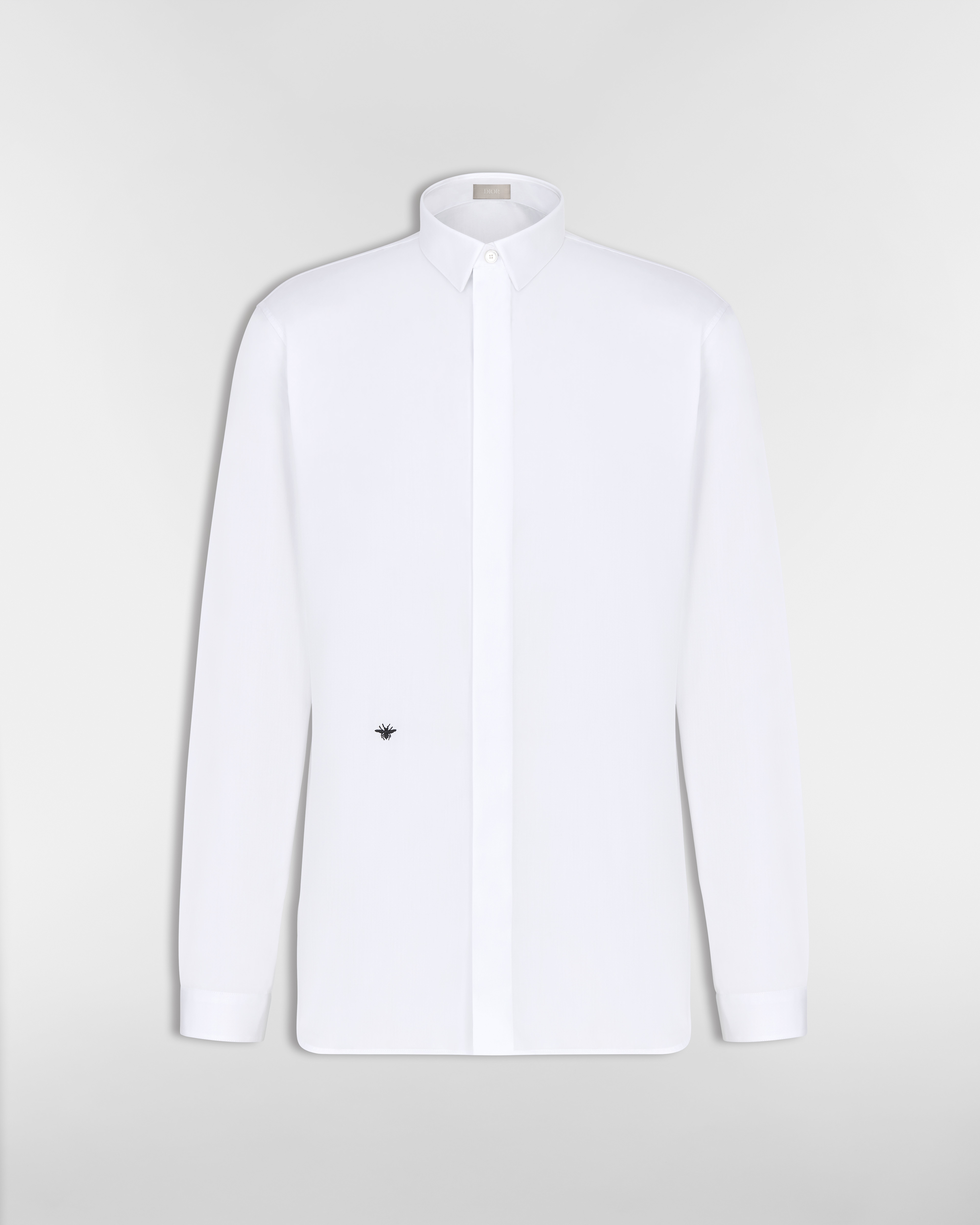 Shirt with Black Bee Embroidery White Cotton Poplin E01