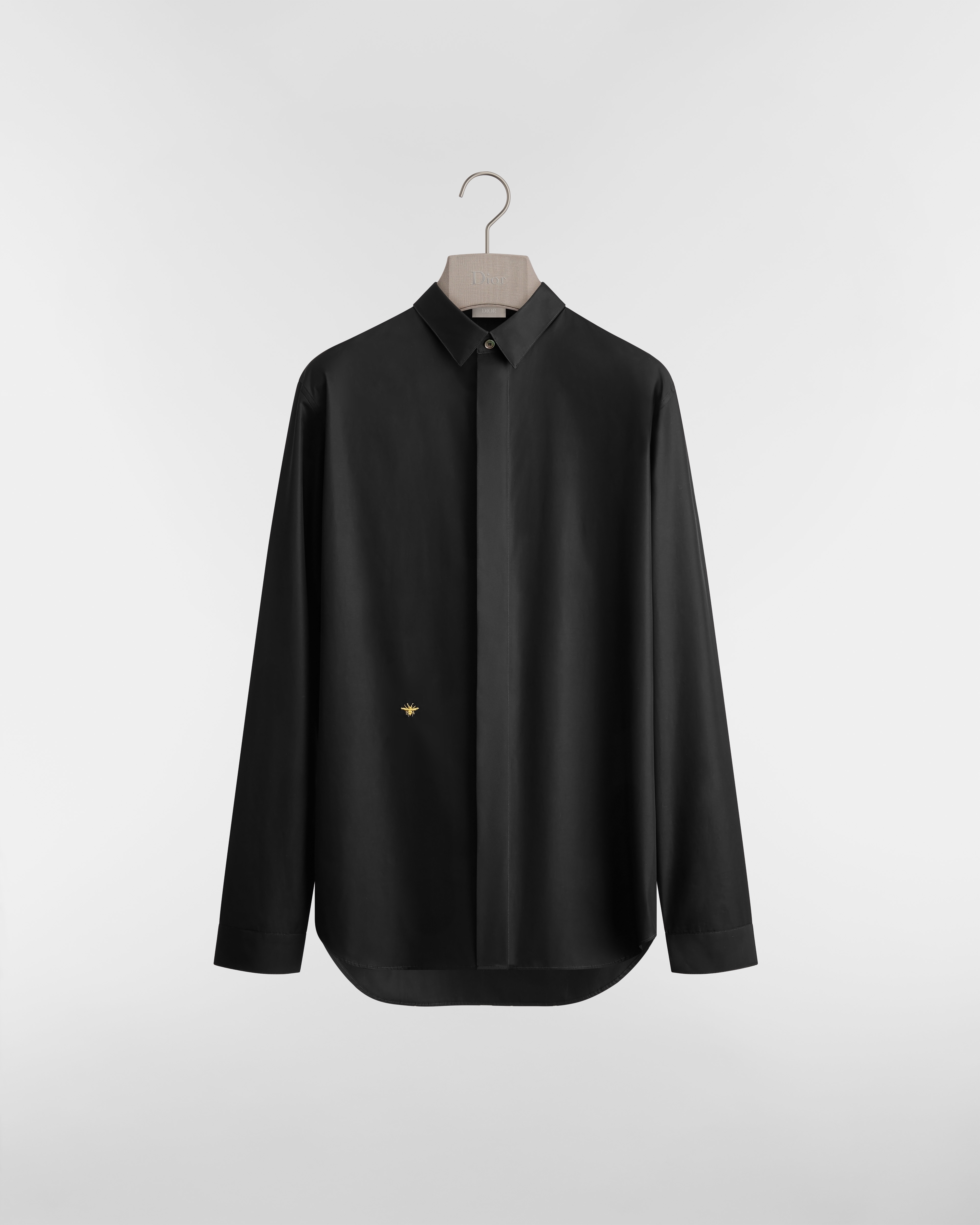 Shirt with Gold Bee Embroidery Black Cotton Poplin E01