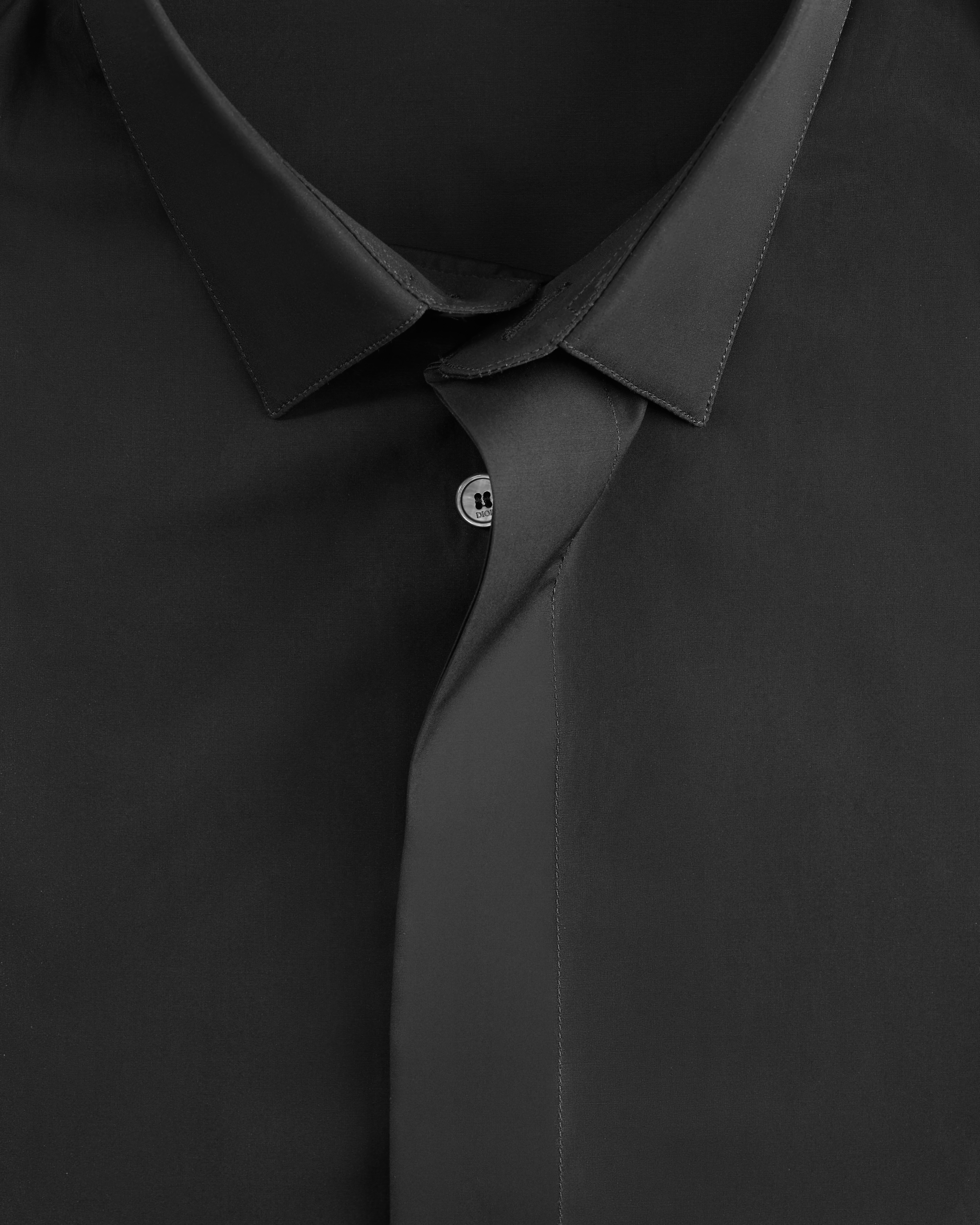 恤衫配金色蜜蜂刺繡 黑色純棉府綢 E09