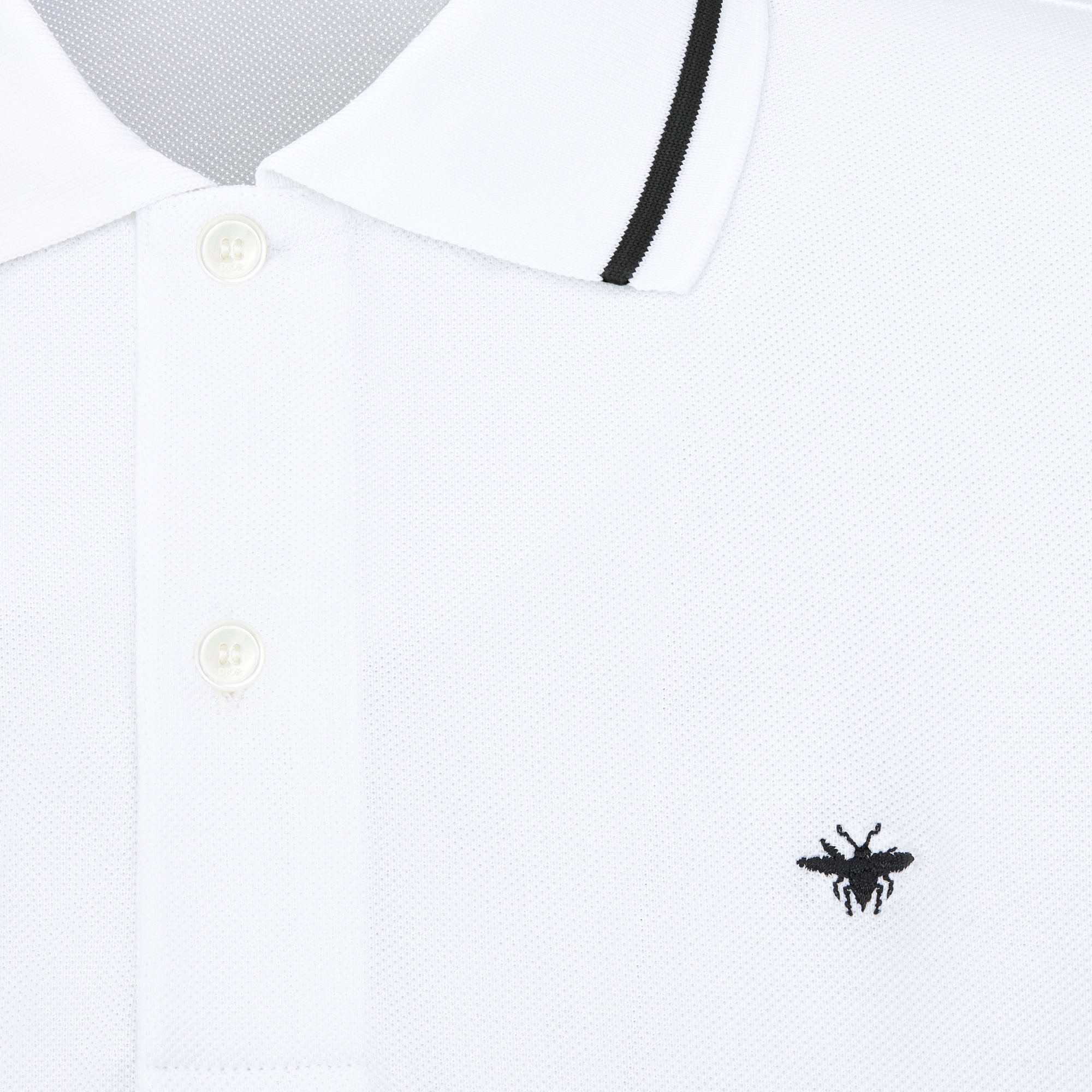 Polo Shirt with Bee Embroidery White Cotton Piqué E09